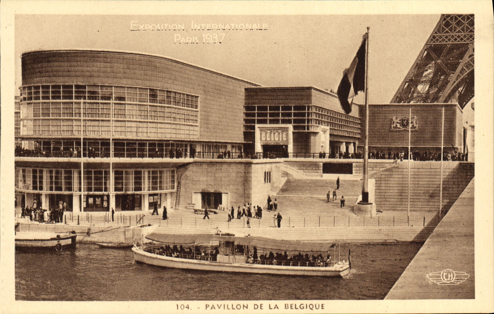 VINTAGE POSTCARD Paris International exhibition 1937 House of Belgium Any Eiffel