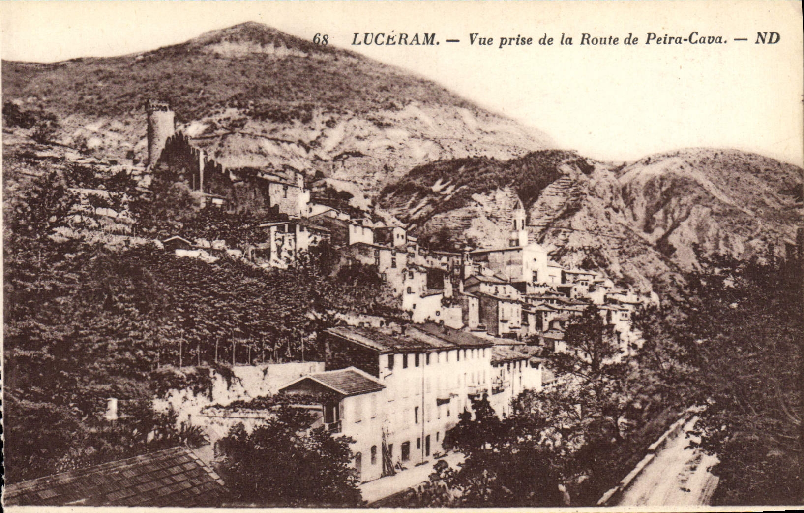 VINTAGE POSTCARD Luceram Seen from of the Road of Peira Undermined