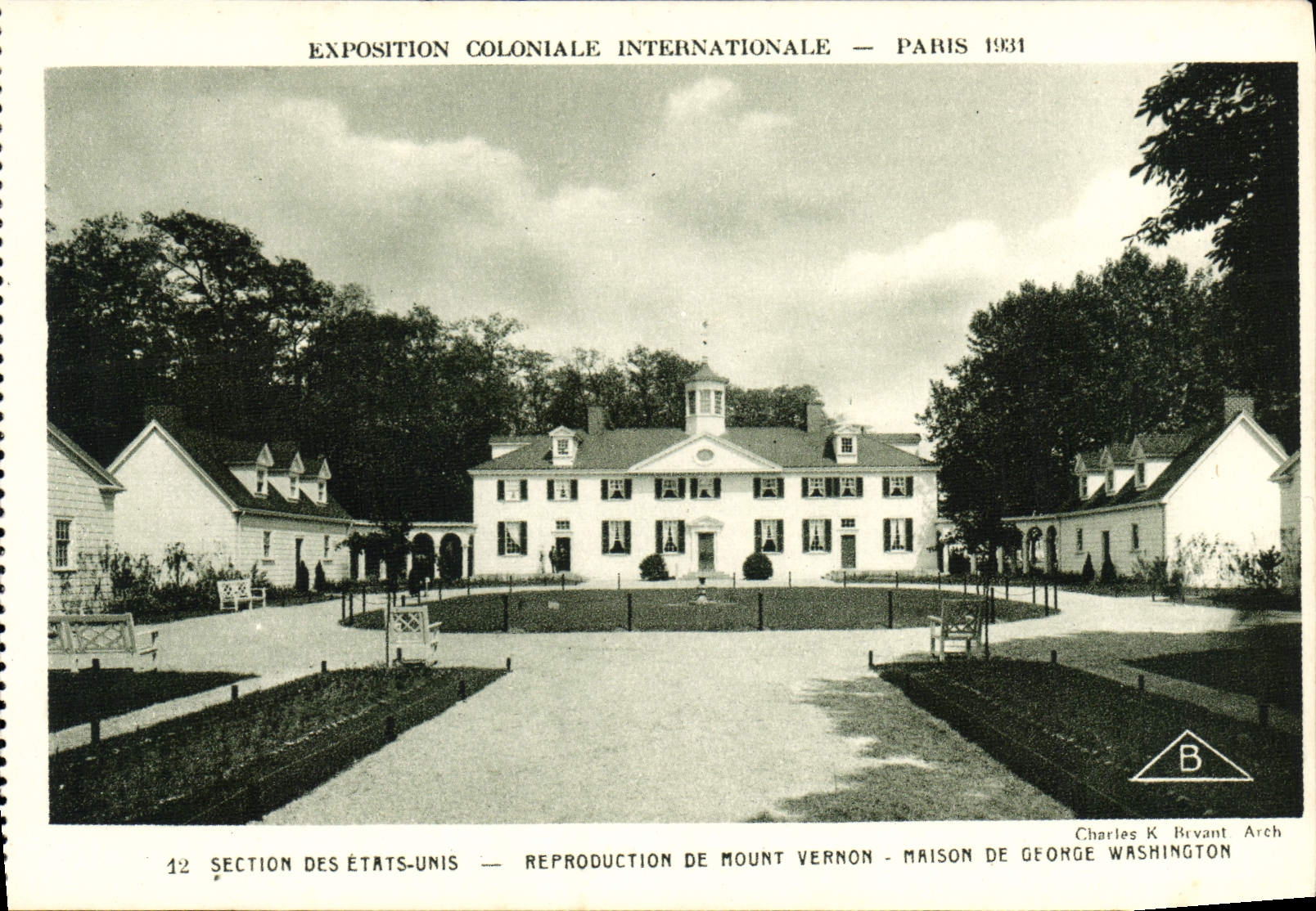 VINTAGE POSTCARD Fair Colonial International Paris 1931 Section the House United States of Georges Washington