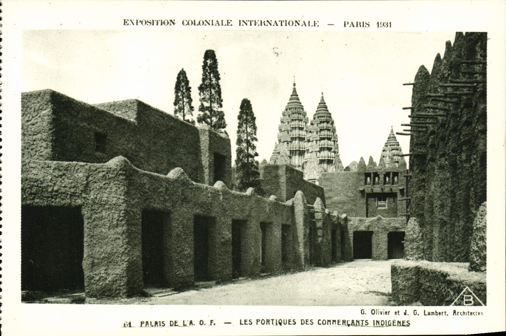 VINTAGE POSTCARD Expostion Colonial International Paris 1931 Palais of the AOF gantries of the indigenous tradesmen