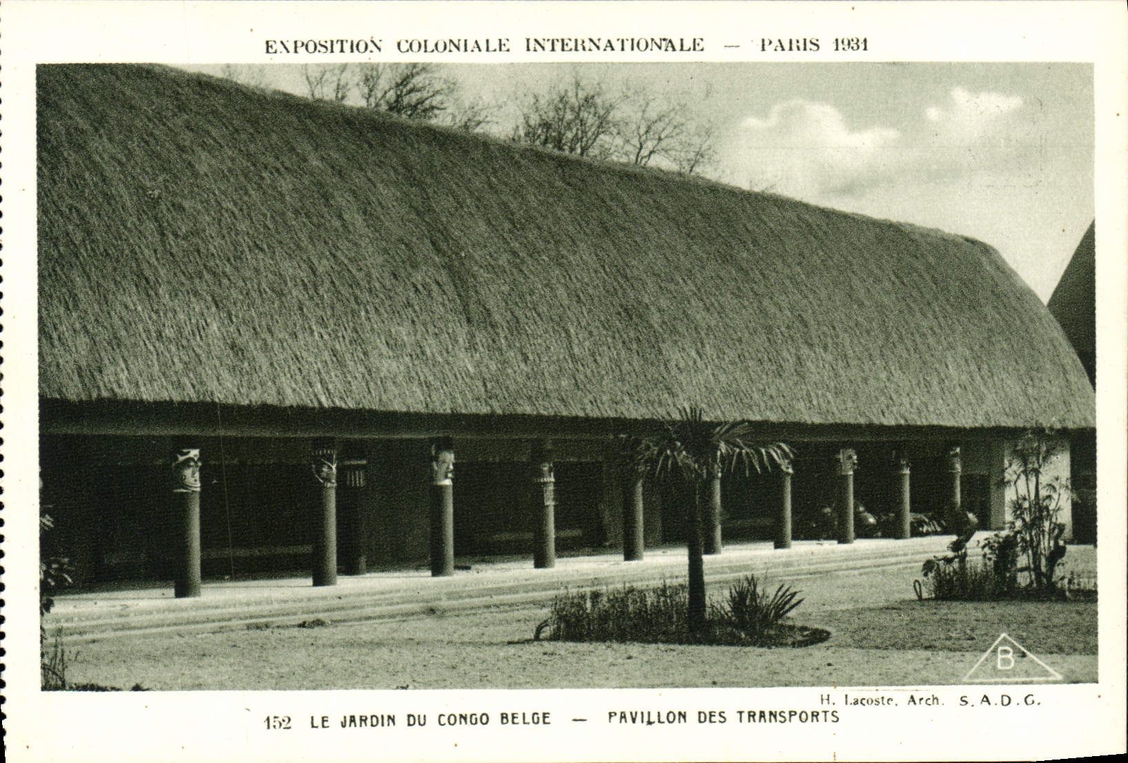 VINTAGE POSTCARD Expostion Colonial International Paris 1931 Jardin of Belgian Congo House of transport