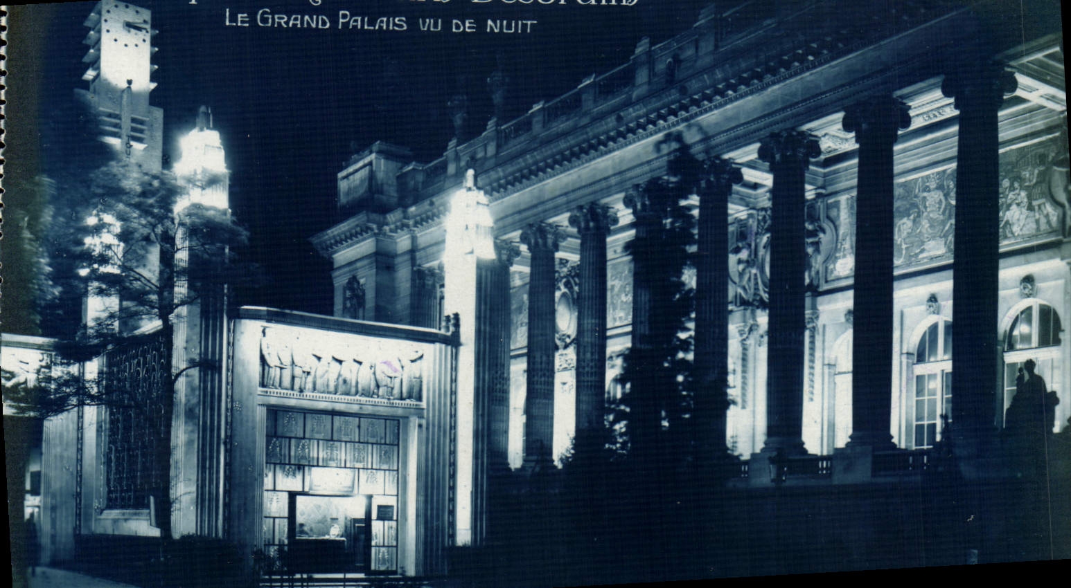 Feria de París de la POSTAL de la VENDIMIA de los artes decorativos 1925 el palacio grande visto de noche