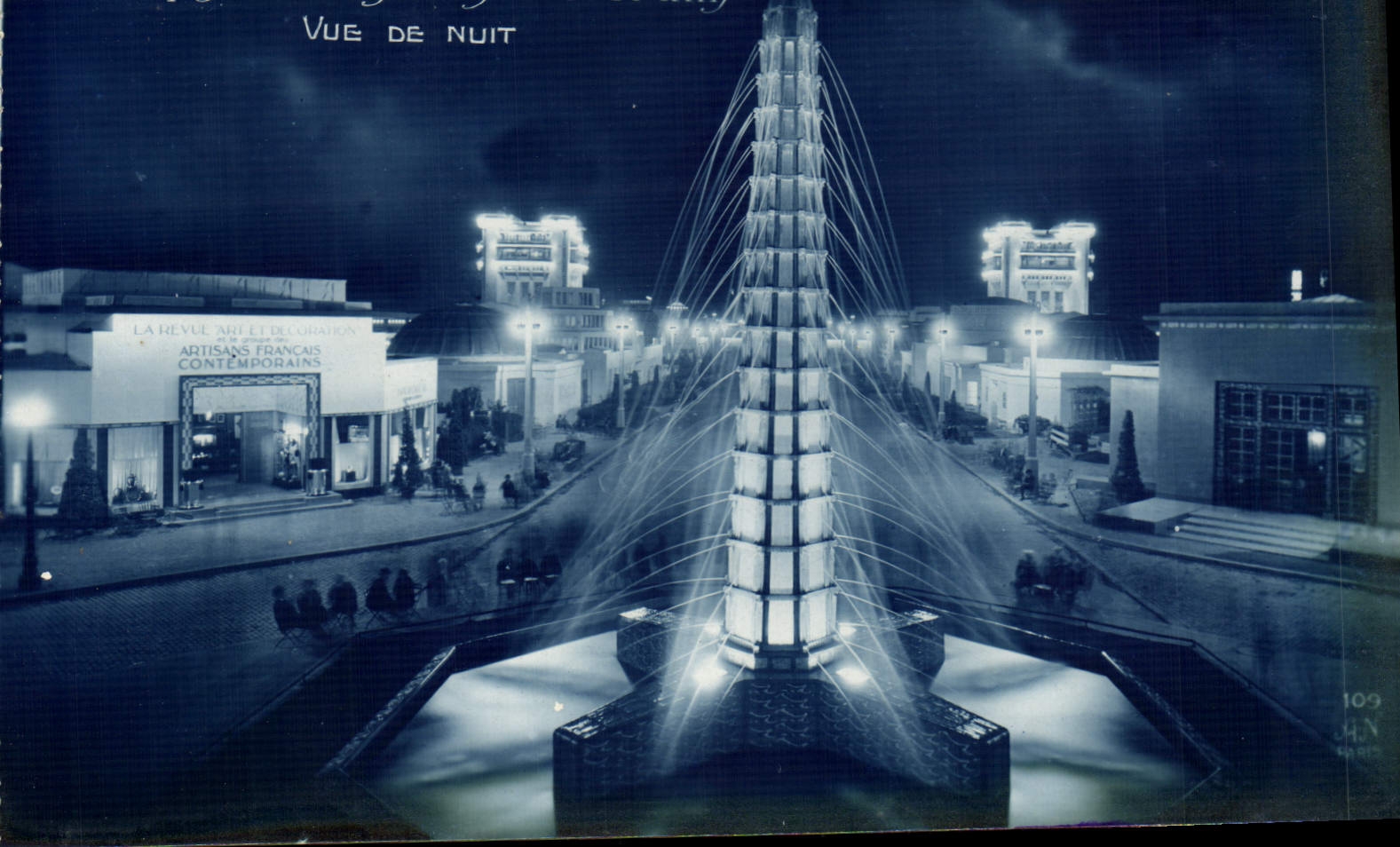 Feria de París de la POSTAL de la VENDIMIA de la vista decorativa de los artes 1925 de la noche