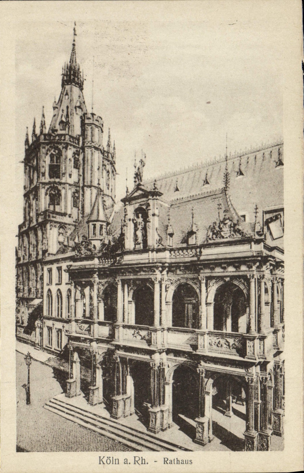 Derecho Rathaus de Koln de la POSTAL de la VENDIMIA