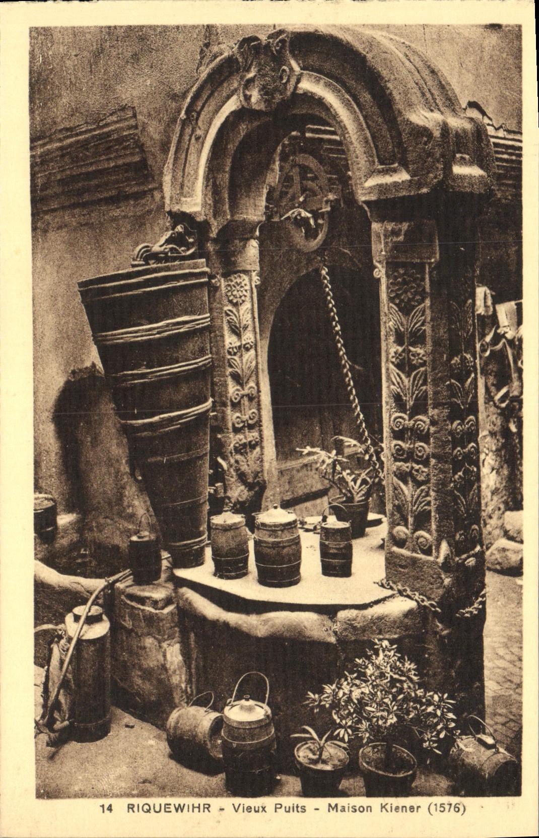 VINTAGE POSTCARD Riquewihr Old Well Kiener House
