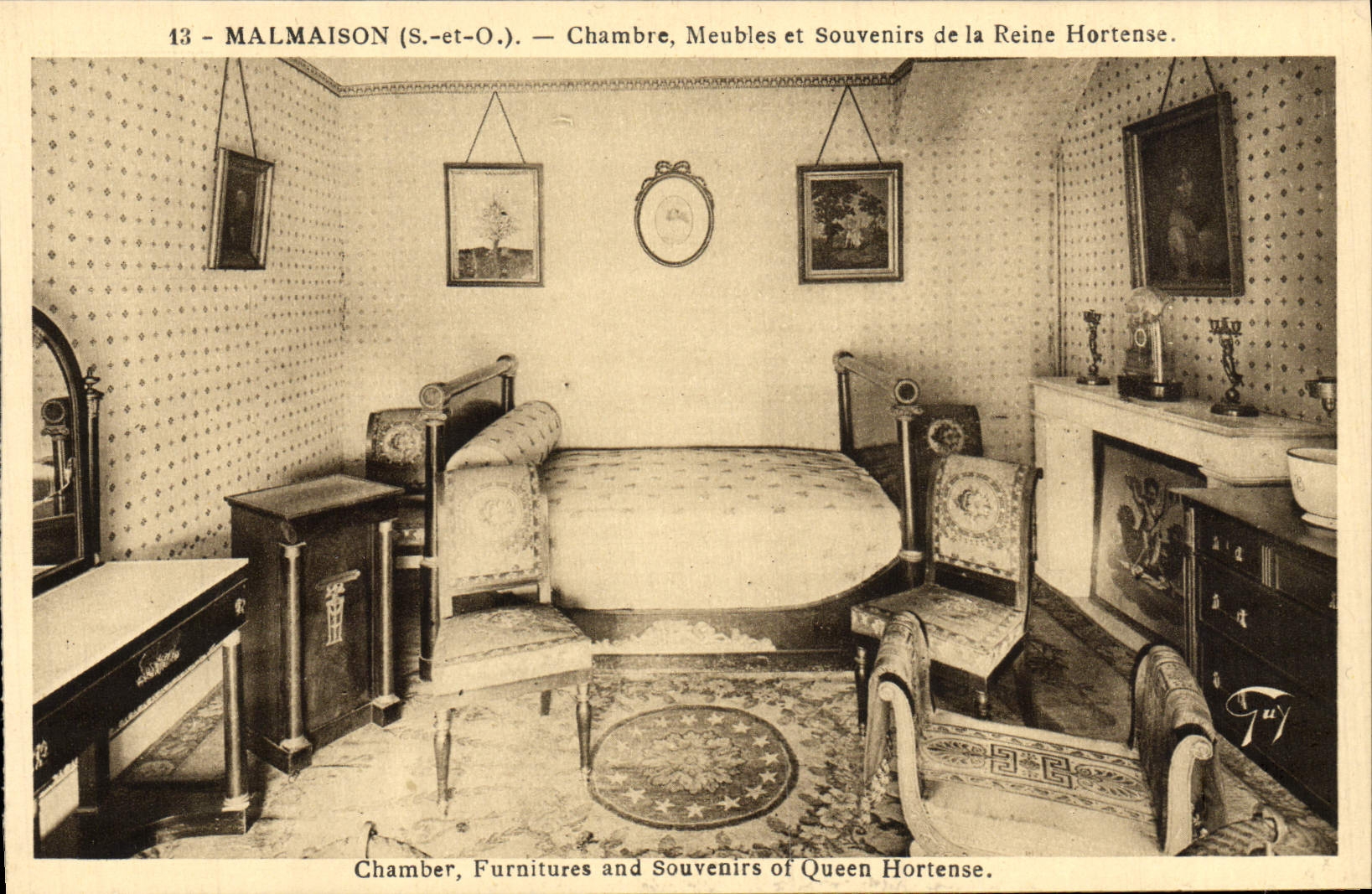 VINTAGE POSTCARD Malmaison Chambles and Souvenirs of the Hortense queen