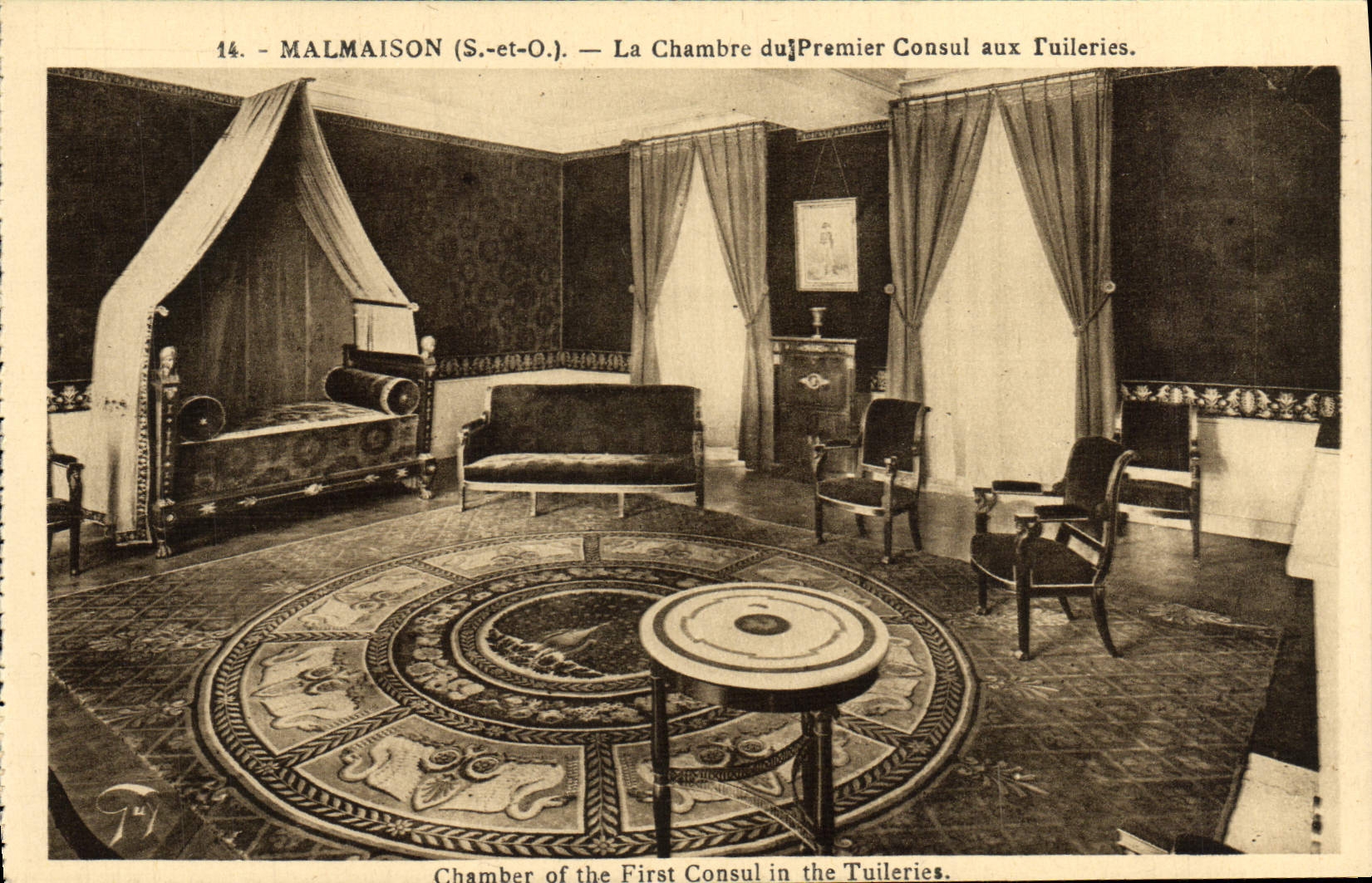 VINTAGE POSTCARD Malmaison the Room of the first Consul to Napoleon Tileries 1st