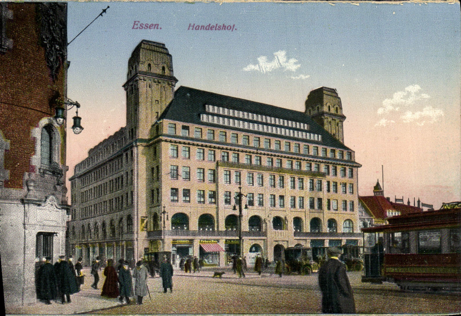 VINTAGE POSTCARD Essen Handelshof Tram