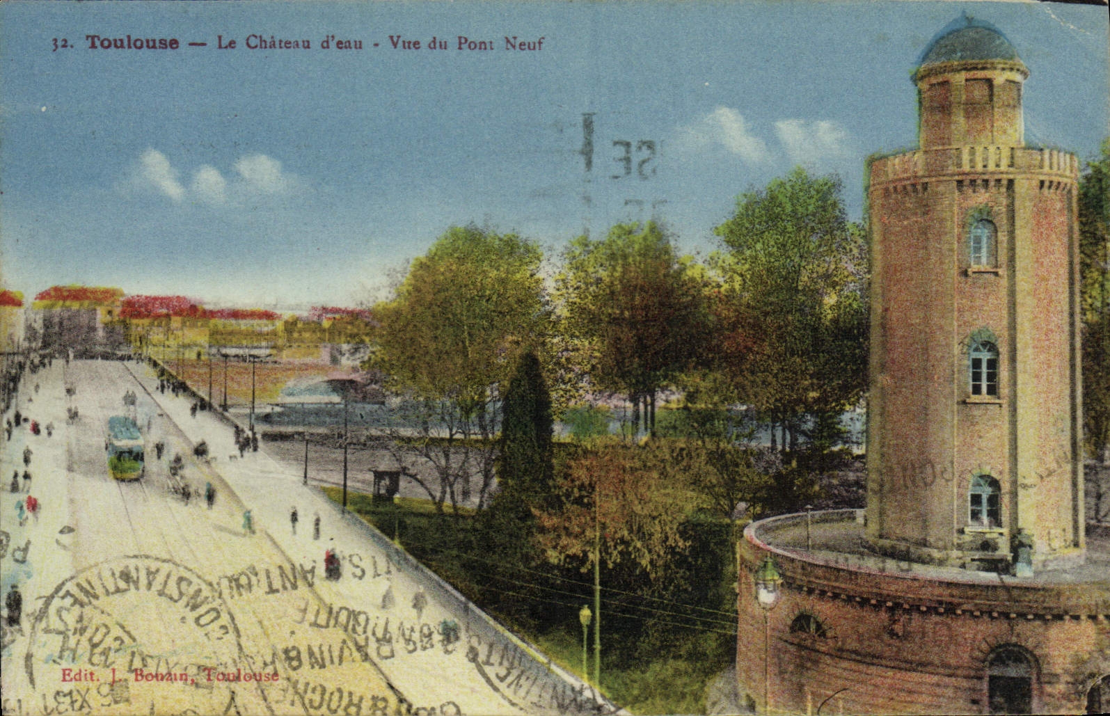 POSTAL Toulouse de la VENDIMIA el agua de la torre vista del puente