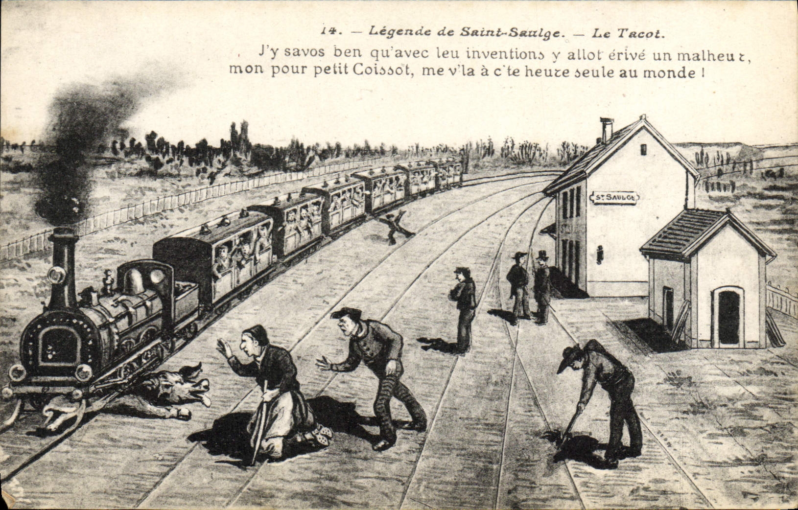 VINTAGE POSTCARD Legend Of Saulge Saint the Jalopy Train Pig