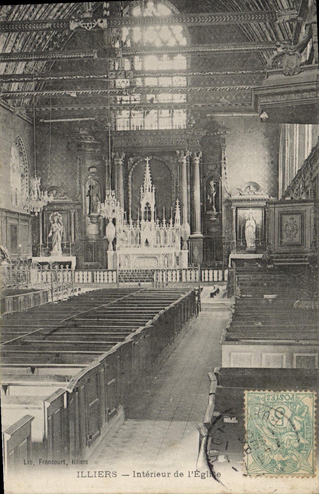 POSTAL Illiers interior de la VENDIMIA de la iglesia