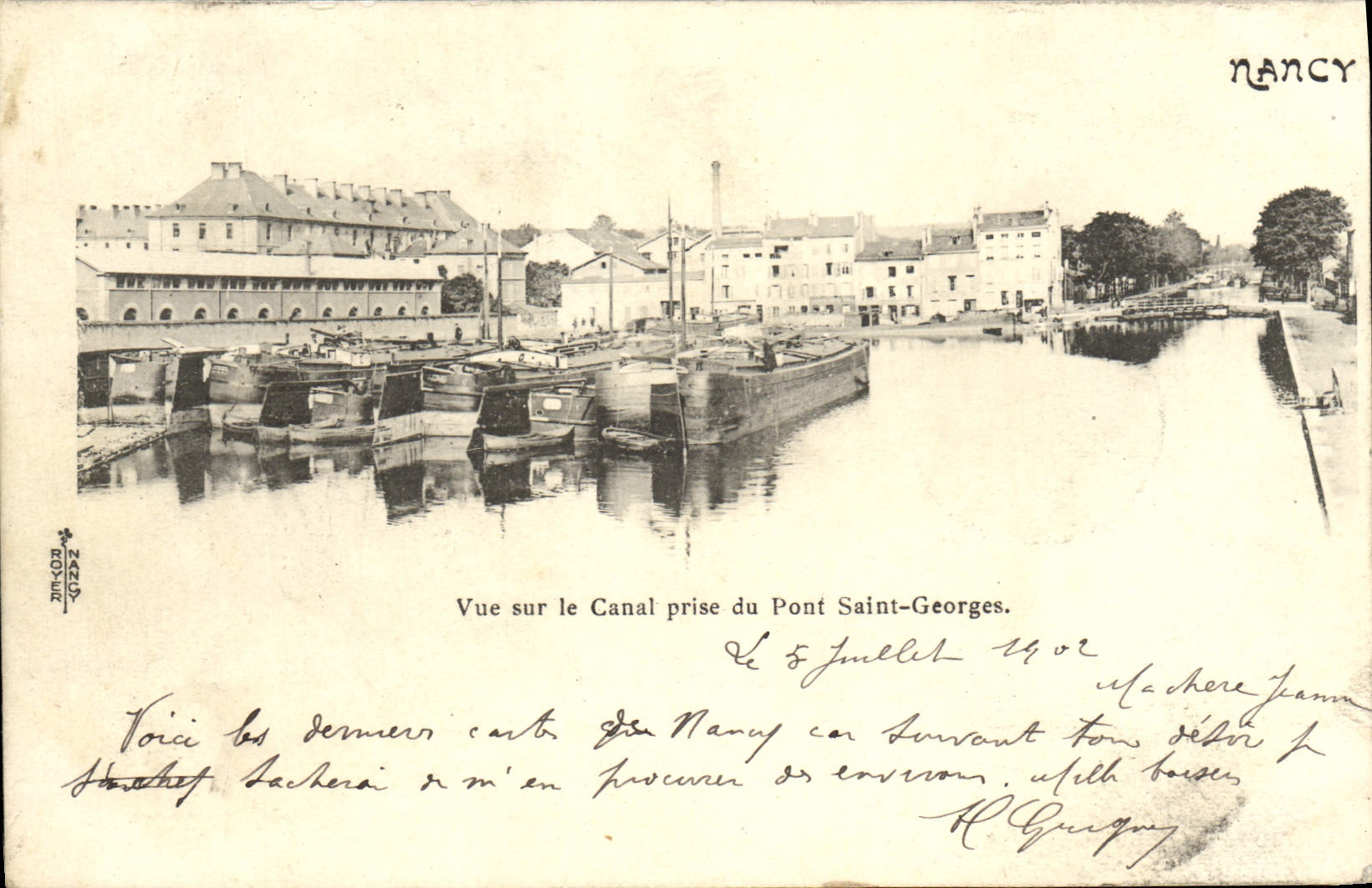 CPA Nancy Vue sur Le Canal Prise Du Saint Georges Bateaux Peniches