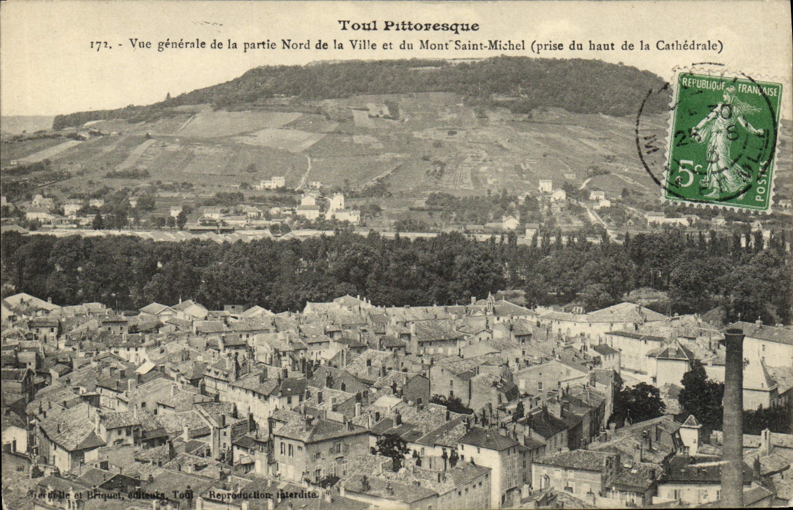 VINTAGE POSTCARD Picturesque Toul View Of the Northern Part Of the City And Mont Saint Michel taken top of the cathedral
