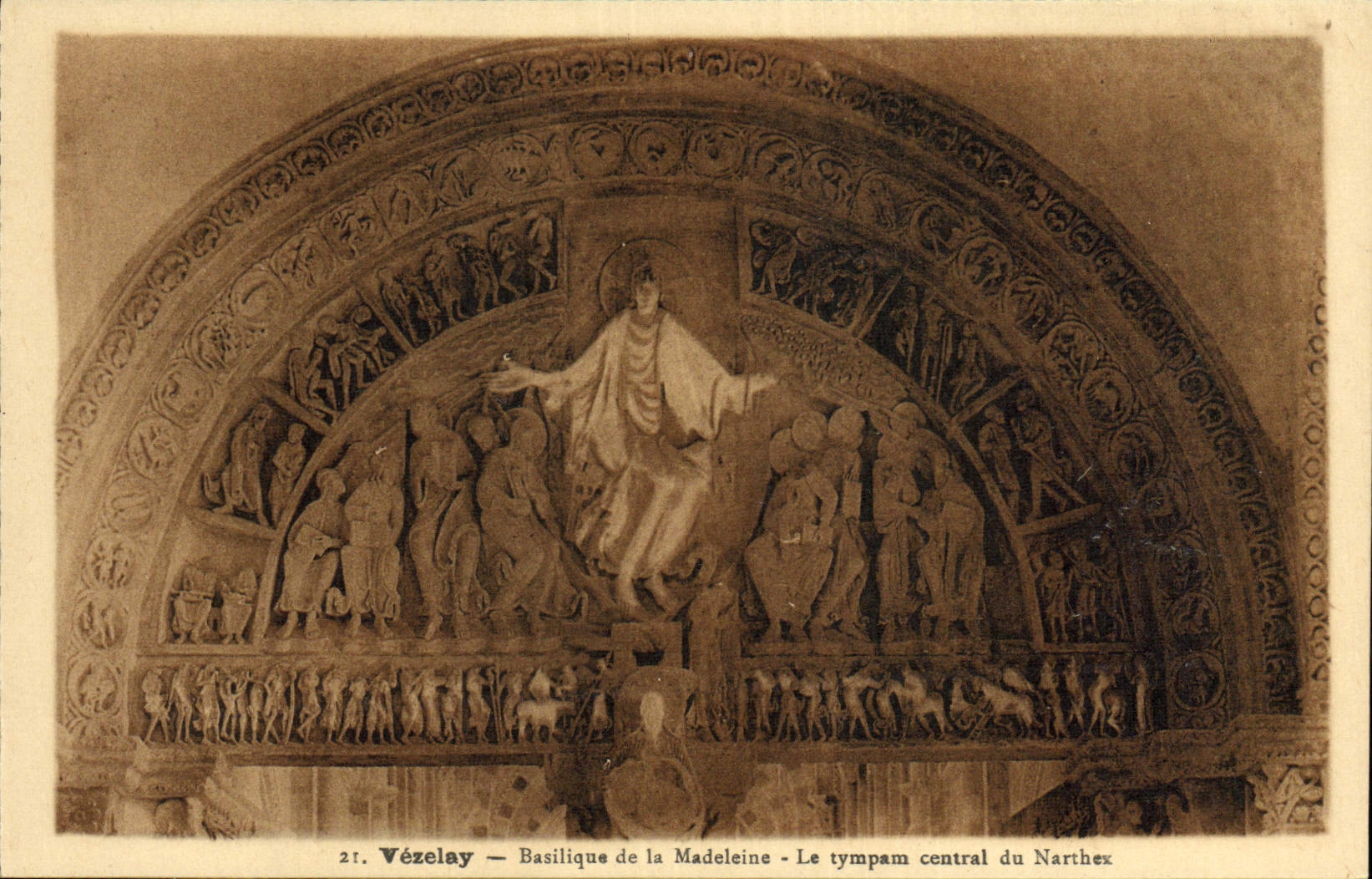 VINTAGE POSTCARD Vezelay Basilica Of the Madeleine Central Tympam Of Narthex