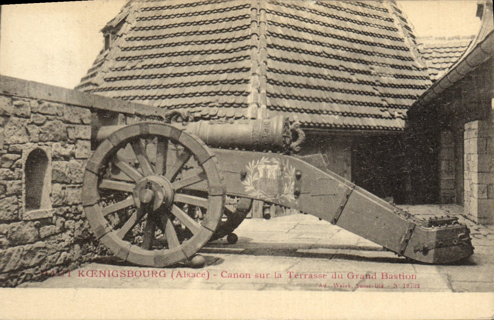 POSTAL Koenigsbourg Canon de la VENDIMIA en la terraza del bastión grande de Militaria