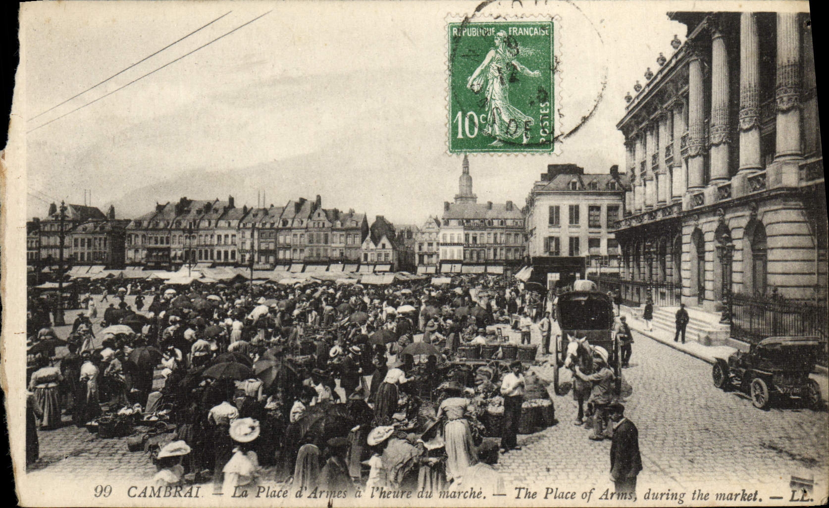 Cambray de la POSTAL de la VENDIMIA el lugar de armas por la hora de TAPA del mercado