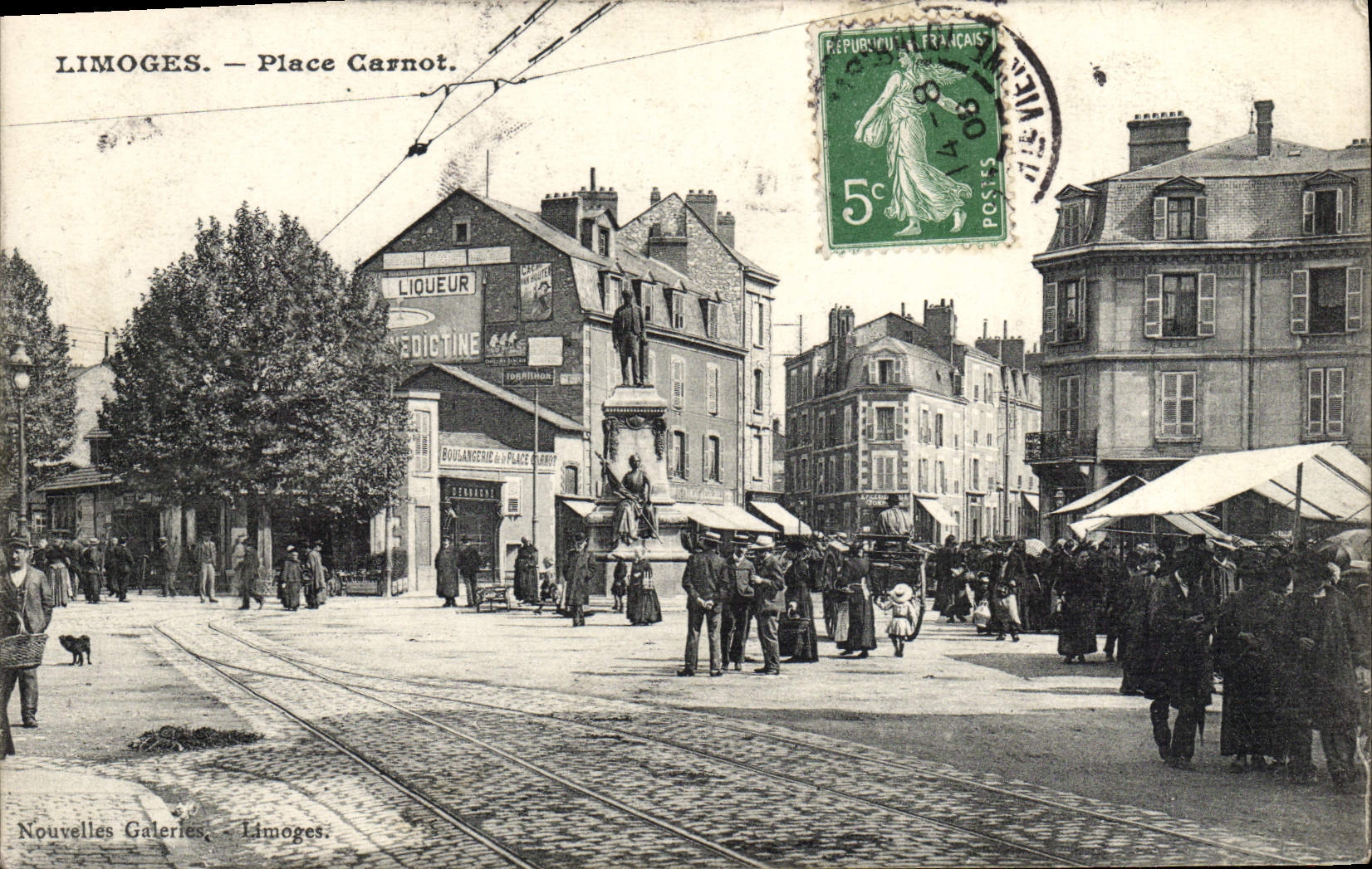 VINTAGE POSTCARD Limoges Places Carnot (good animation)