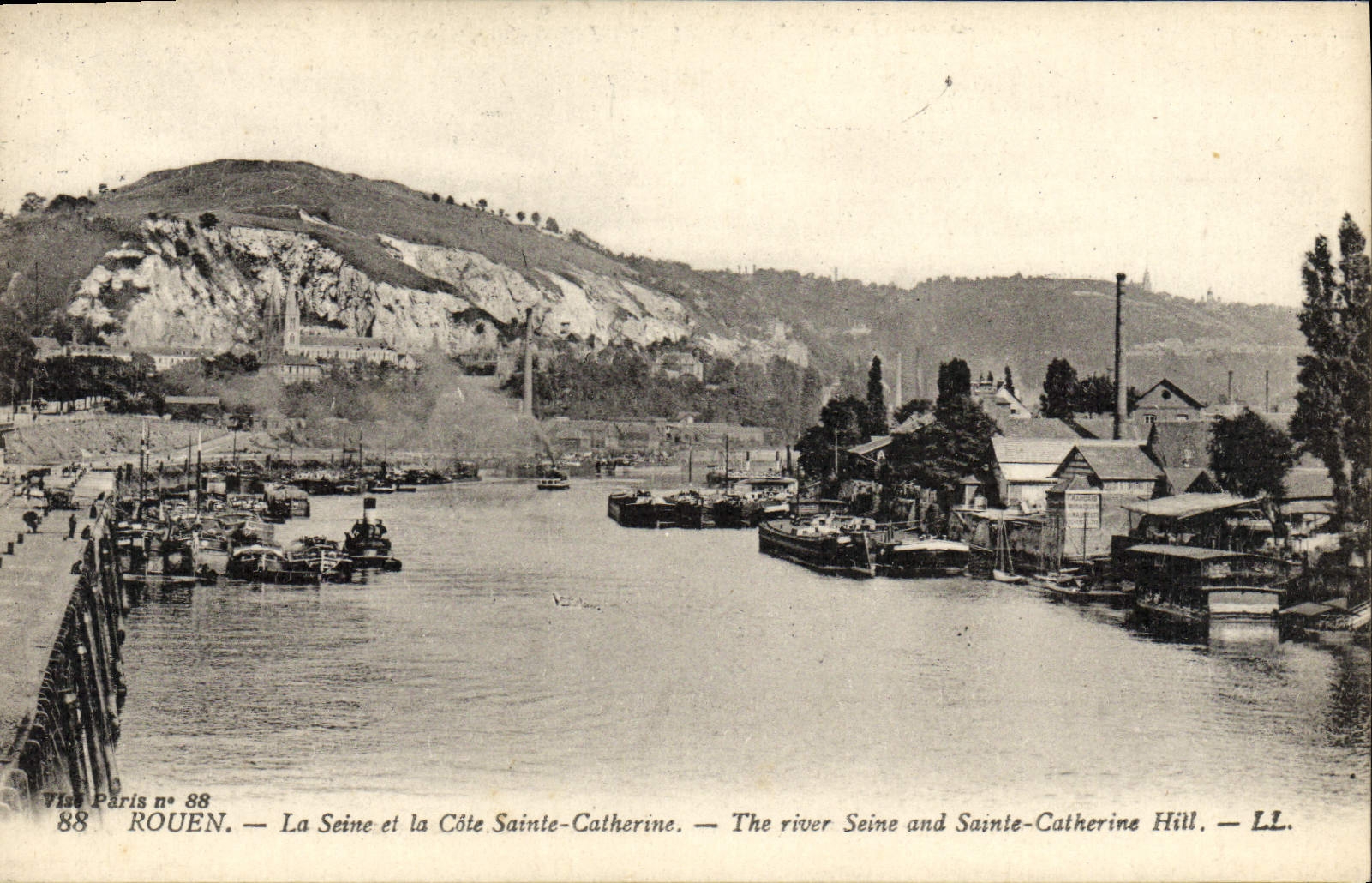 VINTAGE POSTCARD Rouen the Seine and the Dimension Sainte Catherine Bateaux