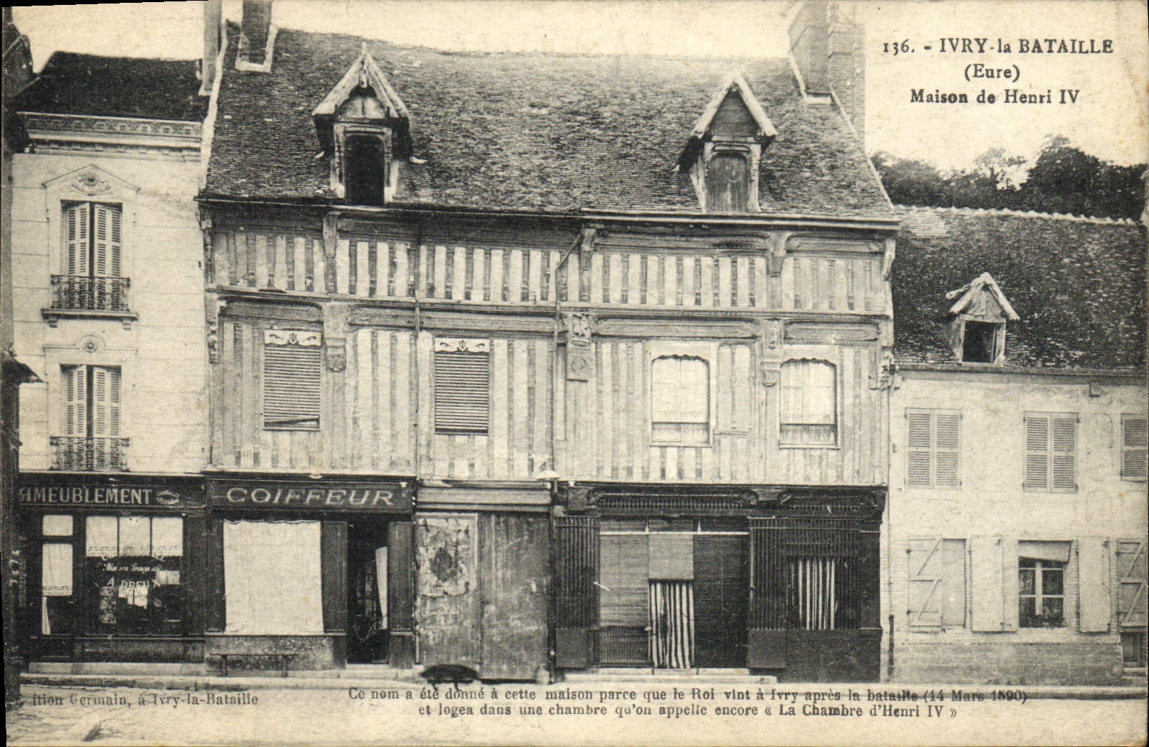 VINTAGE POSTCARD Ivry the Battle House of Henri IV Hairdresser