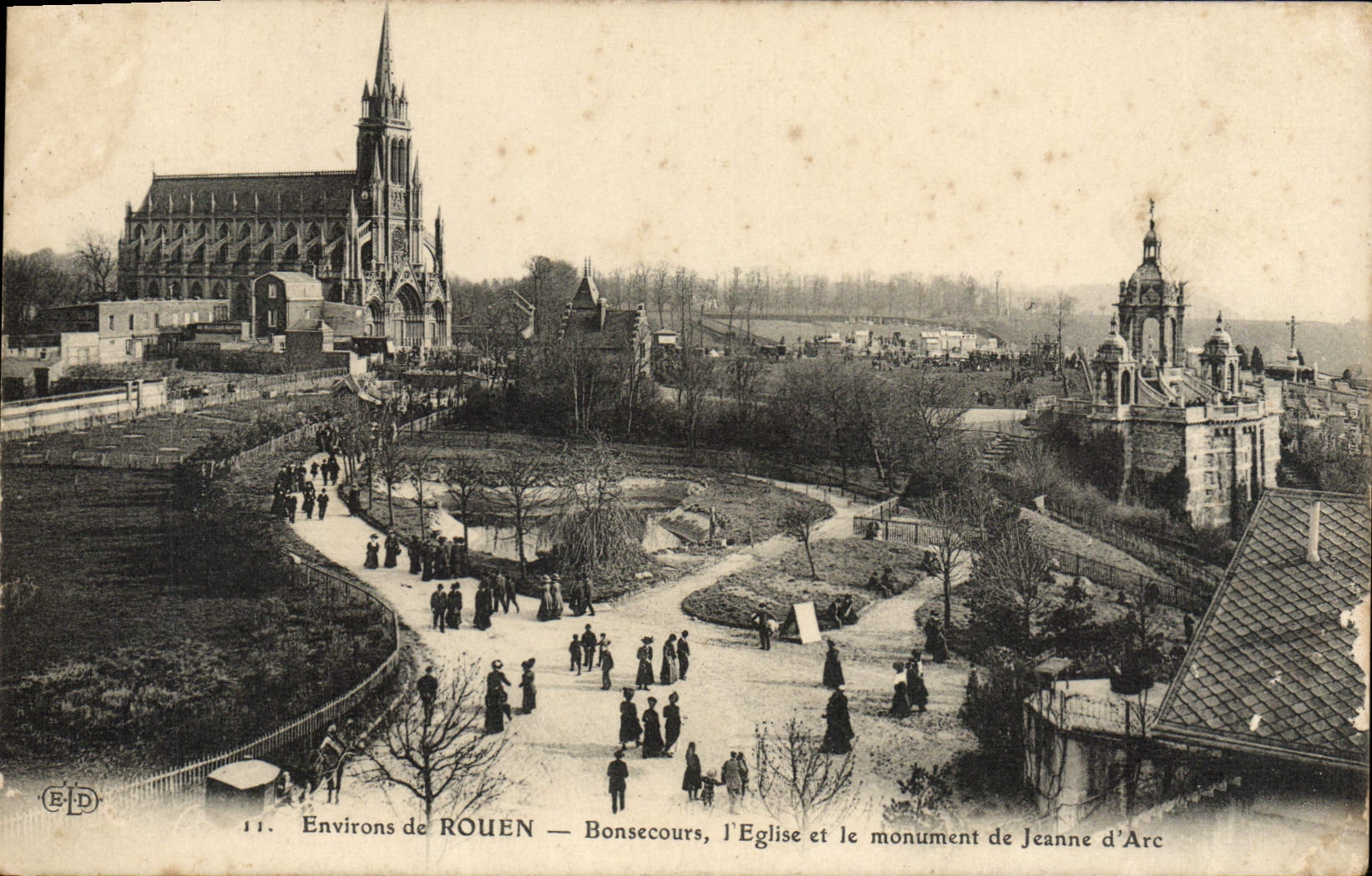 VINTAGE POSTCARD Rouen Bonsecours I' Eglise and the monument of Jeanne of arc