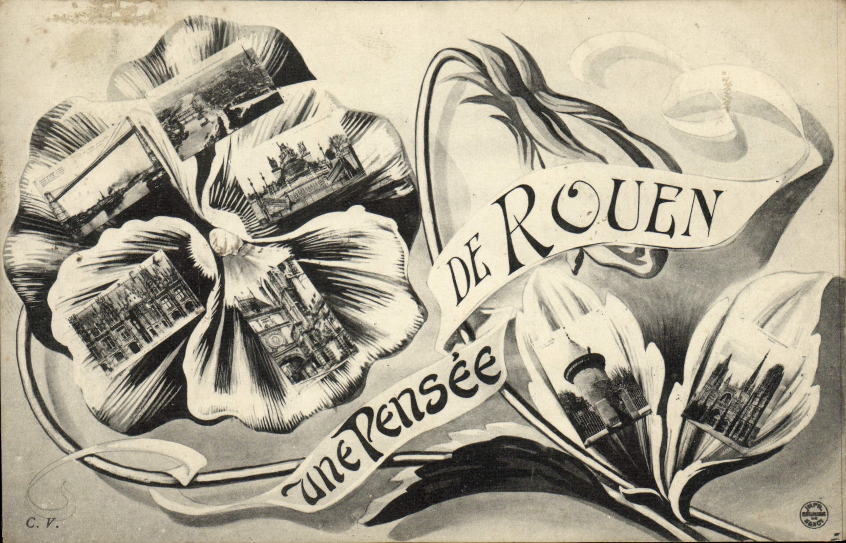 VINTAGE POSTCARD a thought Of Rouen Flower