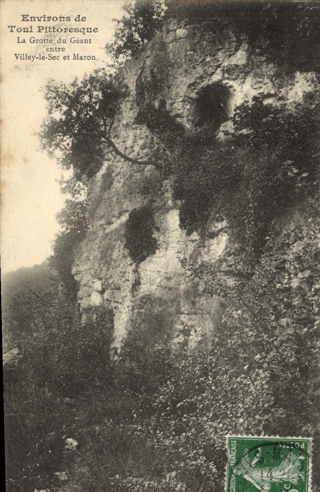Alrededores pintorescos de la POSTAL de la VENDIMIA de Toul la cueva del gigante entre la sequedad de Villey y Maron