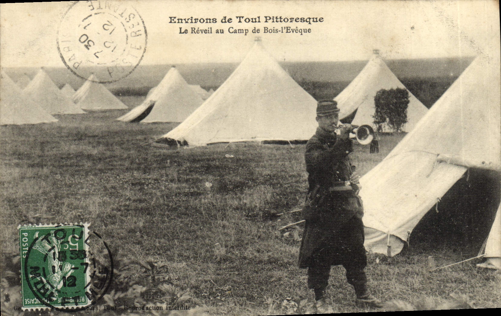 VINTAGE POSTCARD the Alarm clock with the Wood Camp I' Eveque Militaria