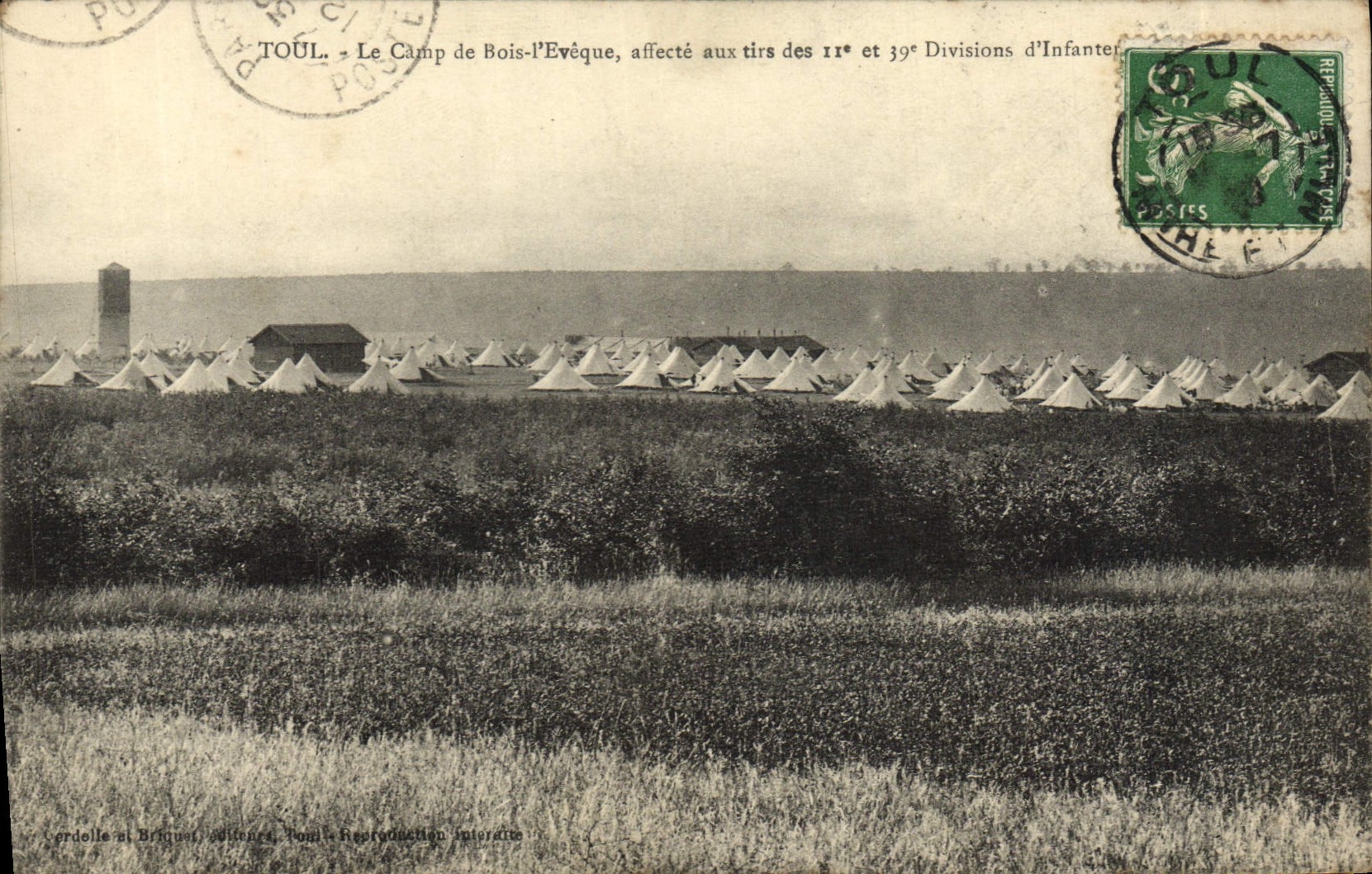 POSTAL Toul de la VENDIMIA que el campo de madera I Eveque asigna a los shootings del 11mos y a las divisiones 39eme de infantería de Militaria
