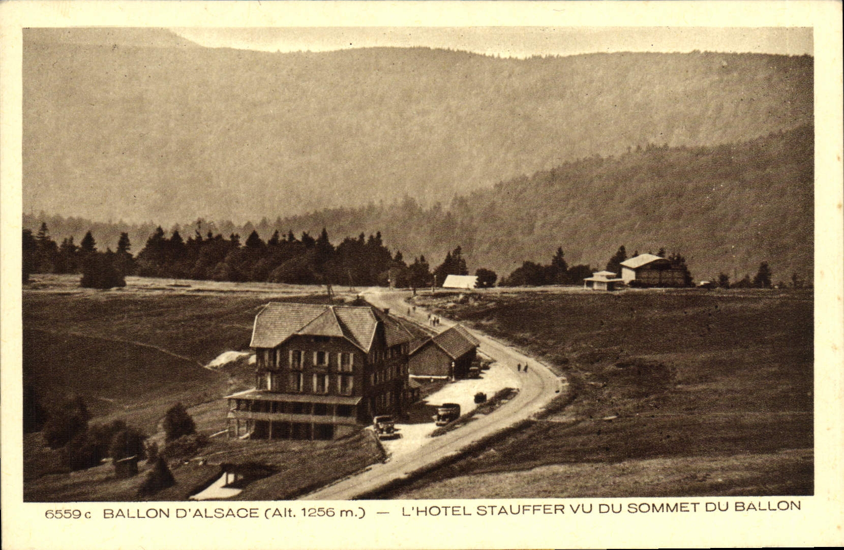 VINTAGE POSTCARD Balloon Of Alsace the Stauffer hotel seen of the top of the balcony