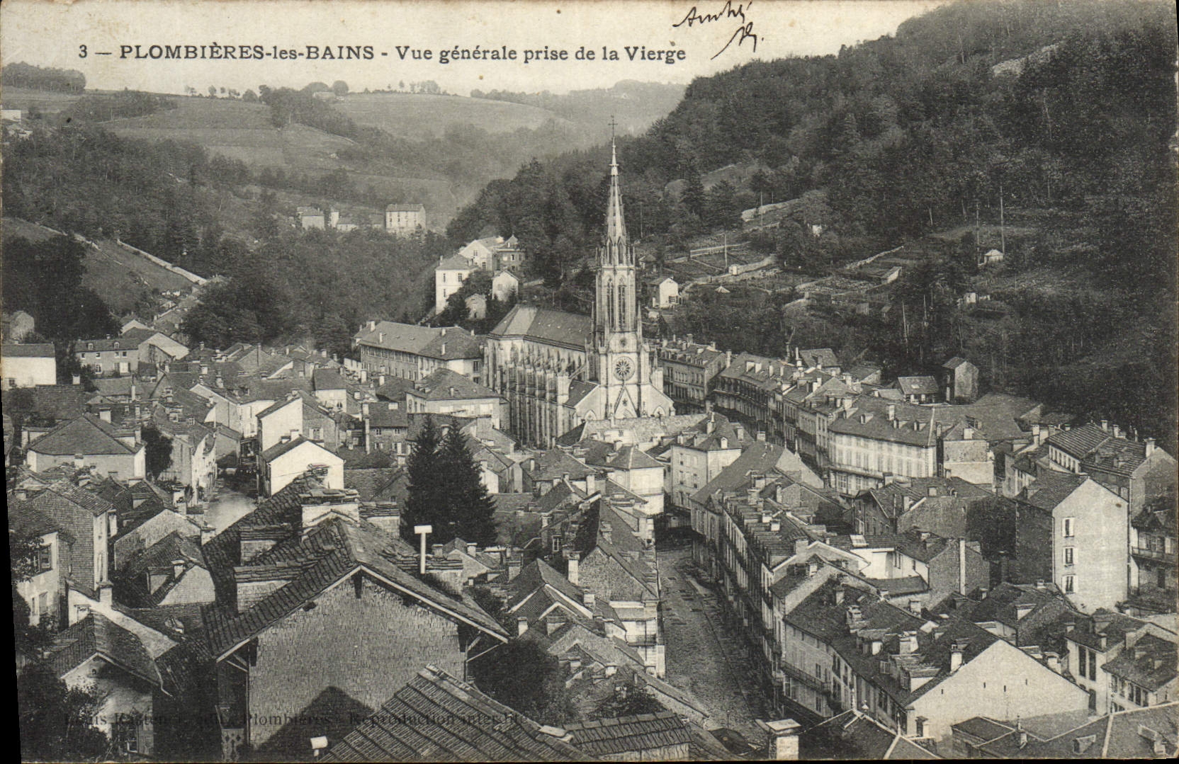 VINTAGE POSTCARD Plombieres les Bains View taken of the Virgin