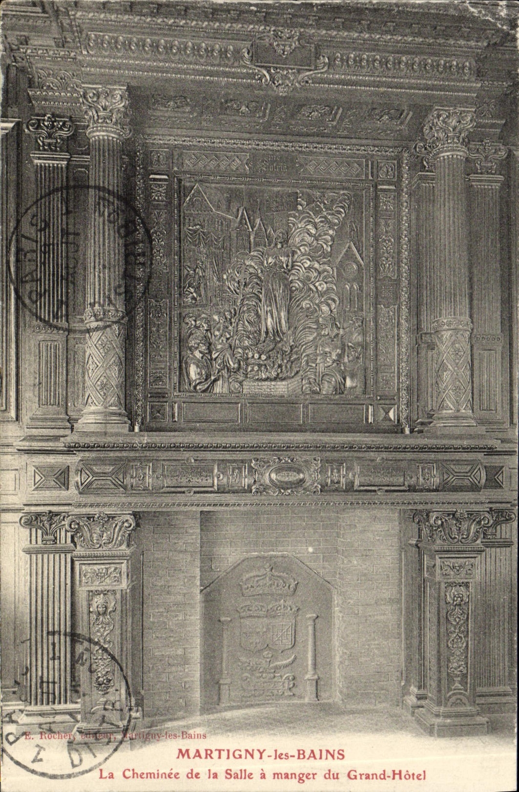 VINTAGE POSTCARD Martigny les Bains the Chimney of Dining room of the large hotel