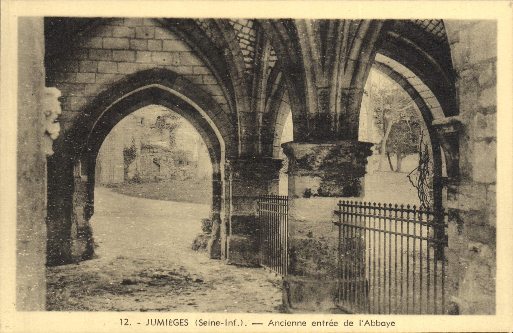 VINTAGE POSTCARD Jumieges Old entry of I' Abbaye