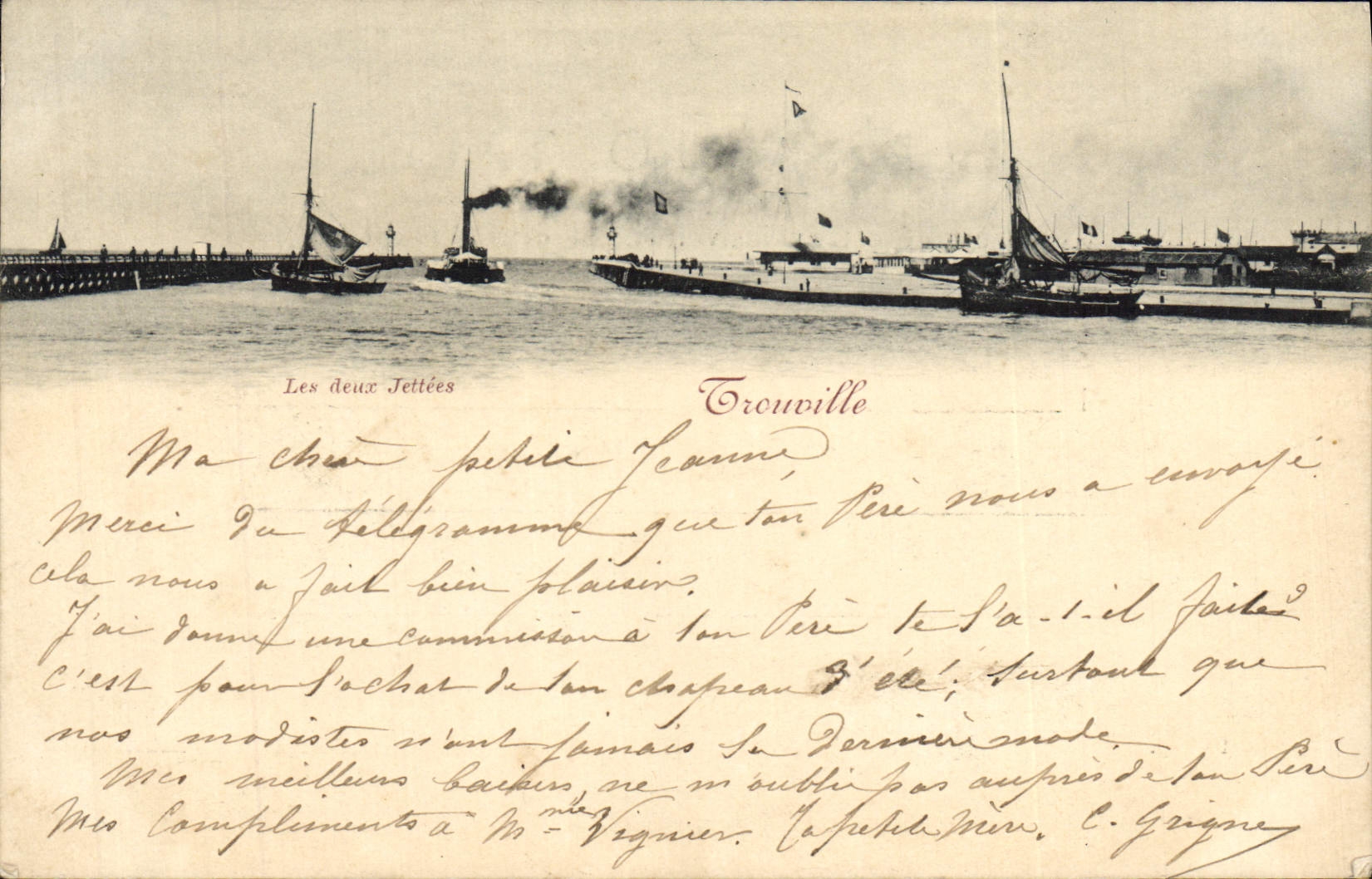 POSTAL Granville de la VENDIMIA ambos barcos de Jettees