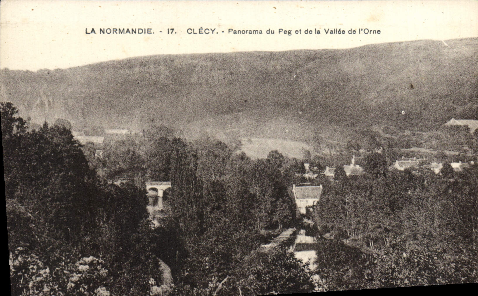 Panorama de Normandía Clecy de la POSTAL de la VENDIMIA de la clavija y del valle de Orne