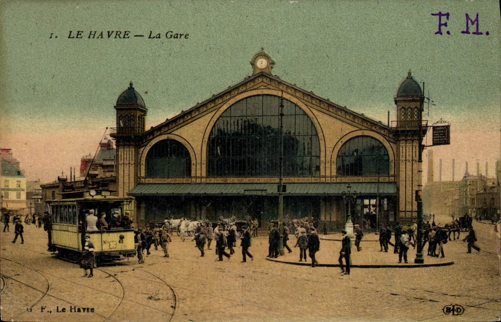Tranvía de la estación de tren de Le Havre de la POSTAL de la VENDIMIA