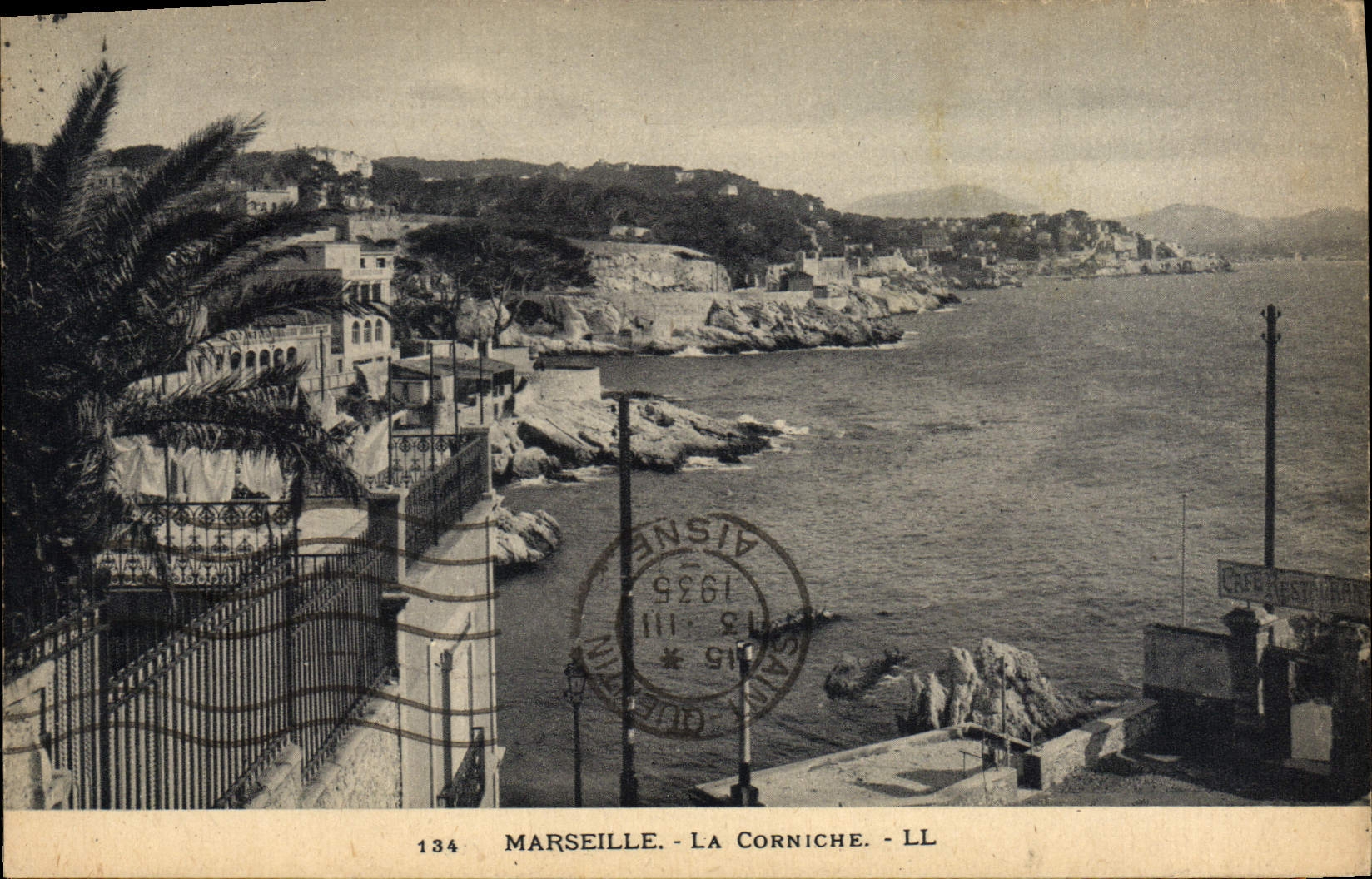 POSTAL Marsella de la VENDIMIA la cornisa que restaura el café