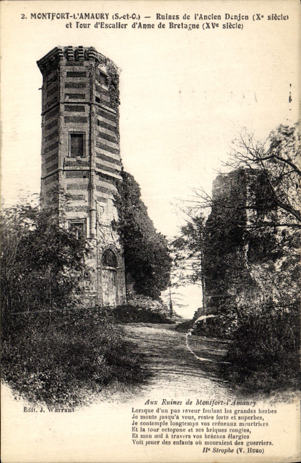 VINTAGE POSTCARD Montfort Amaury Ruins of the Old Keep and turn of staircase of Anne of Brittany