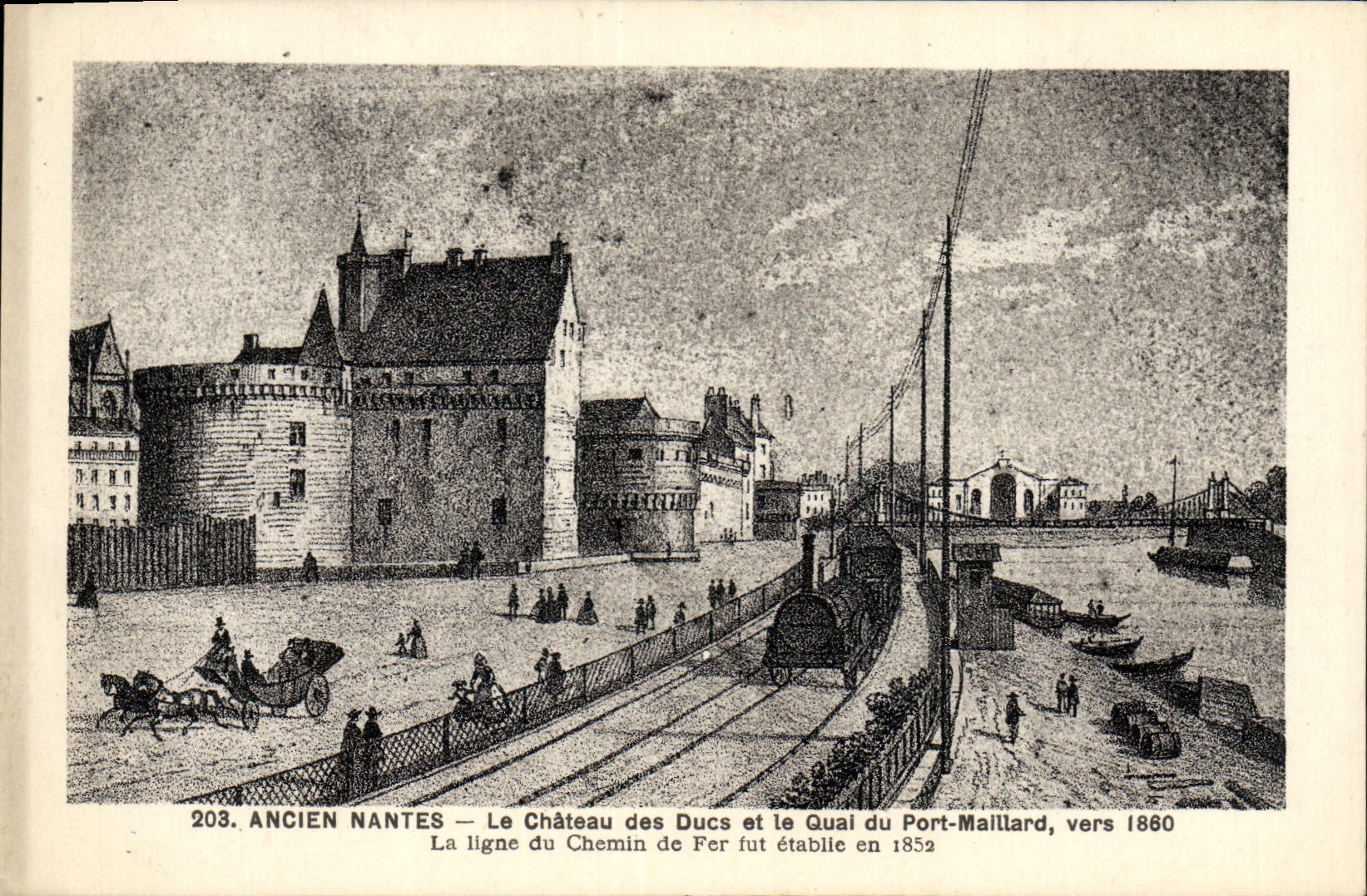 VINTAGE POSTCARD Old Nantes the Castle of the Dukes and the Quay of the Maillard Port about 1880