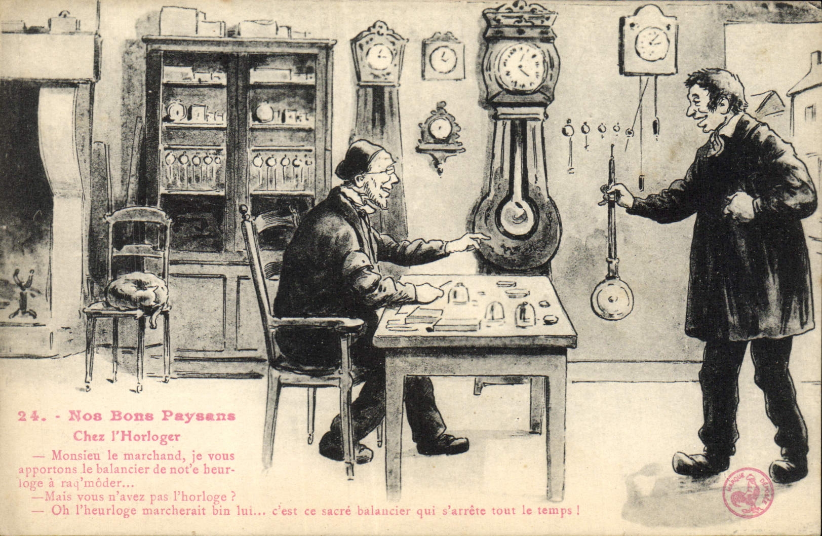 VINTAGE POSTCARD Our Good Peasants In the clock and watch maker Shows Clock