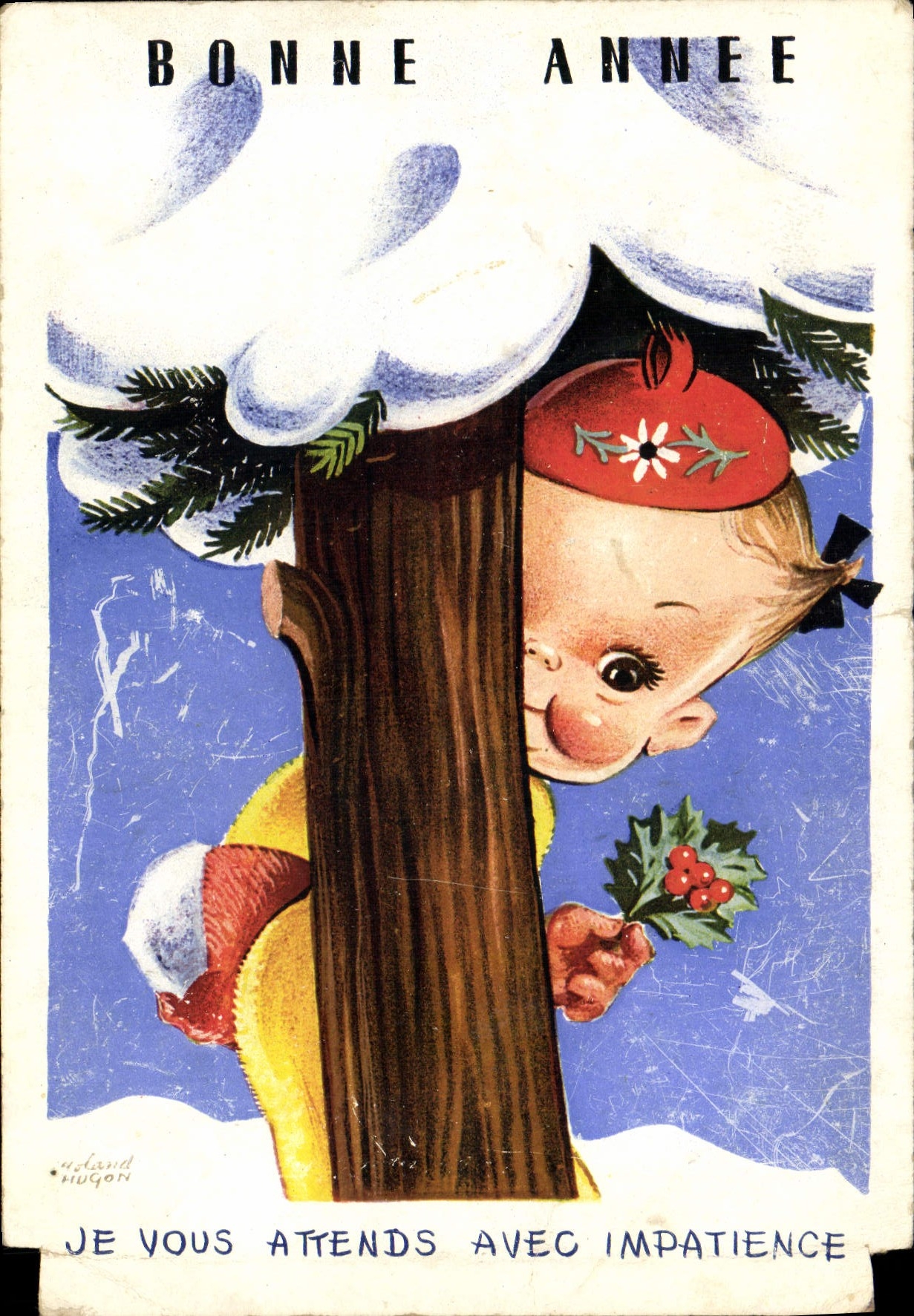 VINTAGE POSTCARD Happy New Year I Await You Impatiently