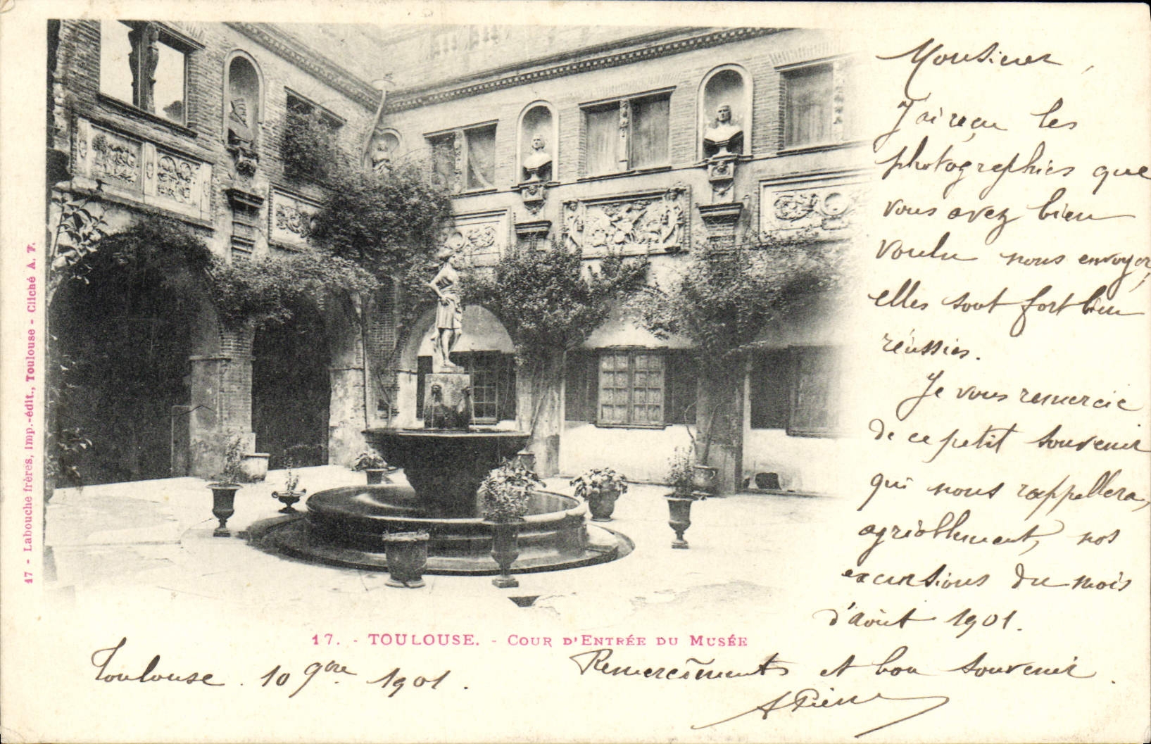 Corte de Toulouse de la POSTAL de la VENDIMIA de la entrada del museo