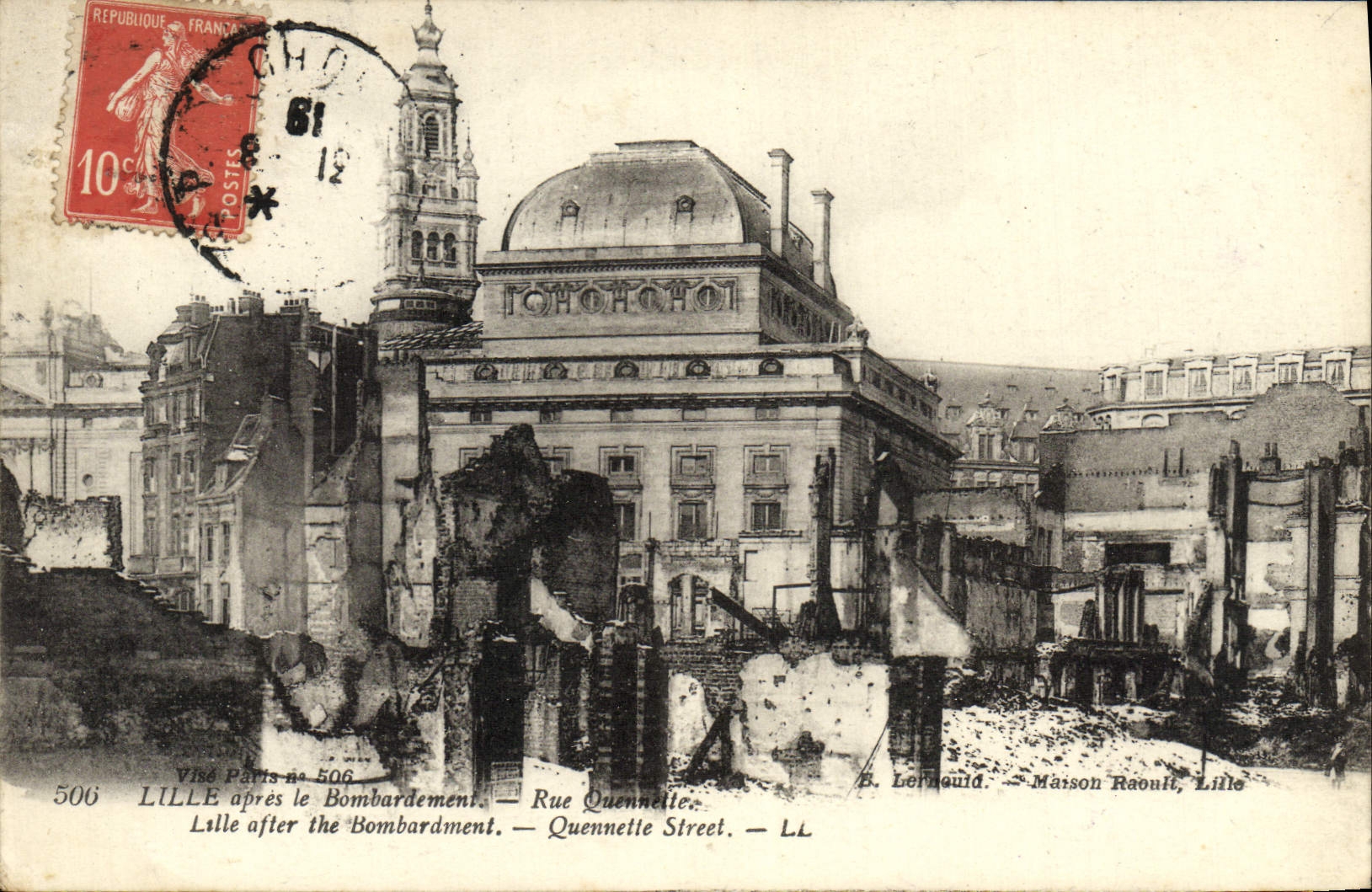 VINTAGE POSTCARD Lille After the Bombardment Street Quennette Militaria
