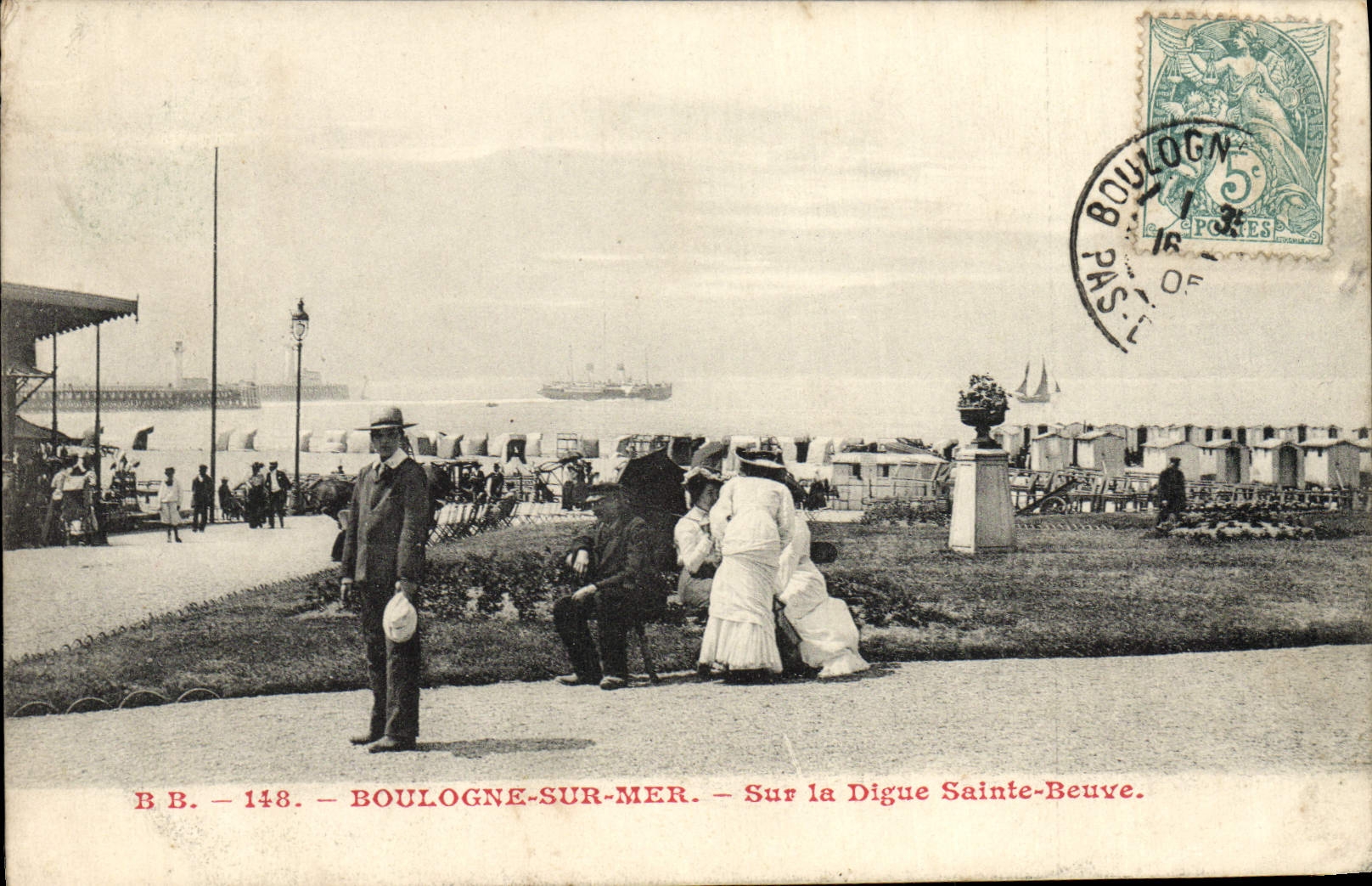 VINTAGE POSTCARD Boulogne On Sea On the Dam Sainte Beuve Boat