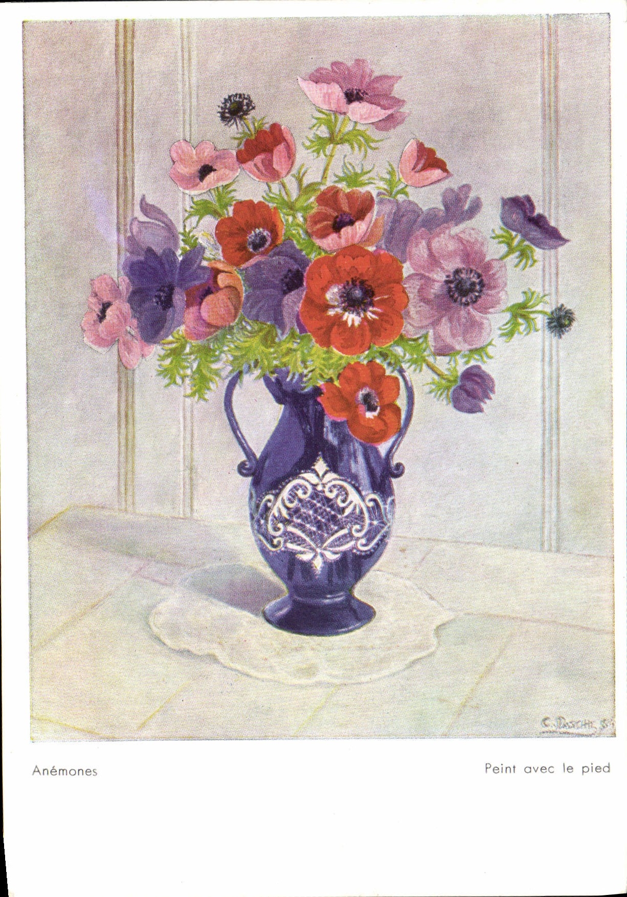 CPM Anemones Peint Avec Le Pied Fleurs