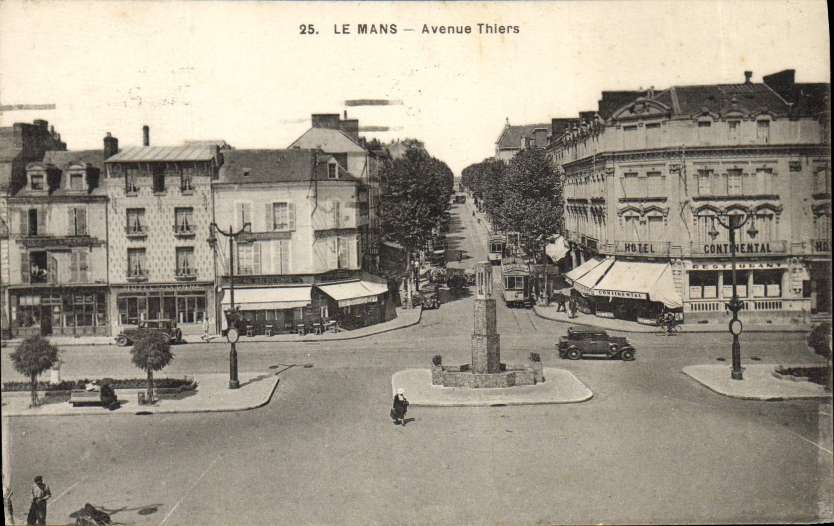 VINTAGE POSTCARD Mans Avenue Thiers Continental Hotel