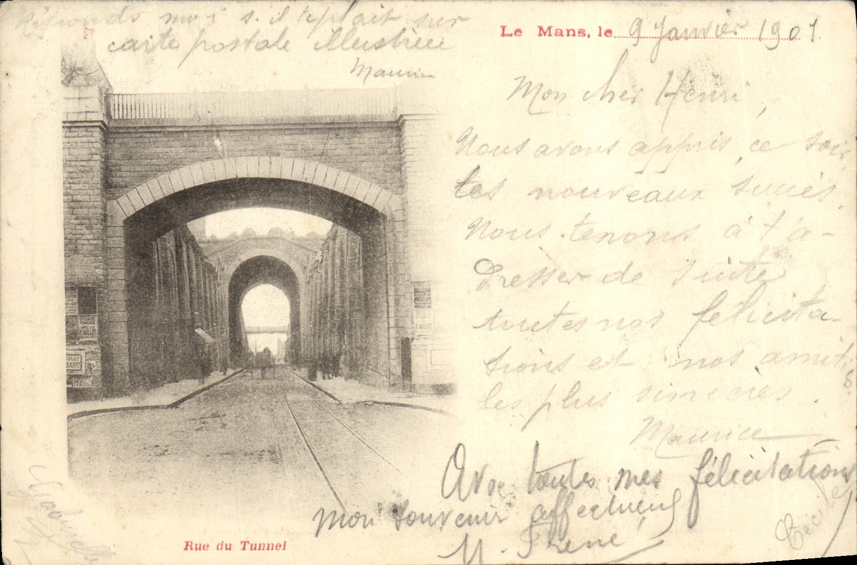 VINTAGE POSTCARD Mans Street of the tunnel