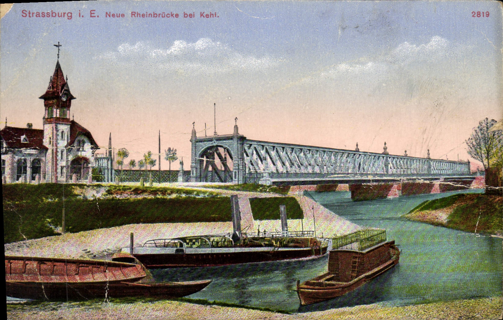 VINTAGE POSTCARD Strassburg Neue Rheinbrucke Beautiful Keht