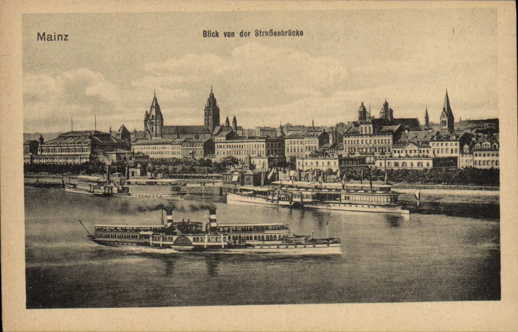 VINTAGE POSTCARD Mainz Blick Von Der Strabenbrucke Boats