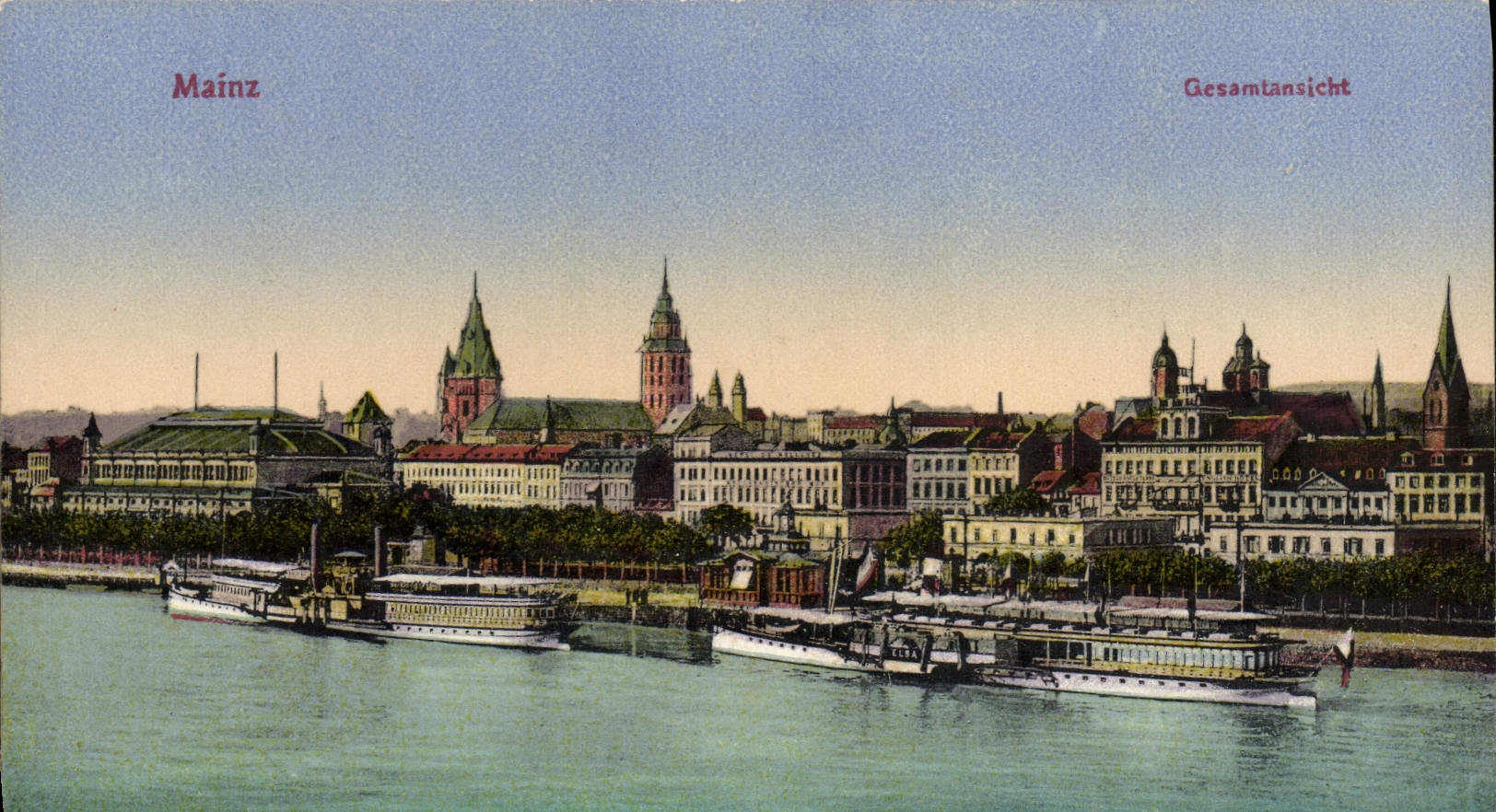 VINTAGE POSTCARD Mainz Gesamtansicht Boat