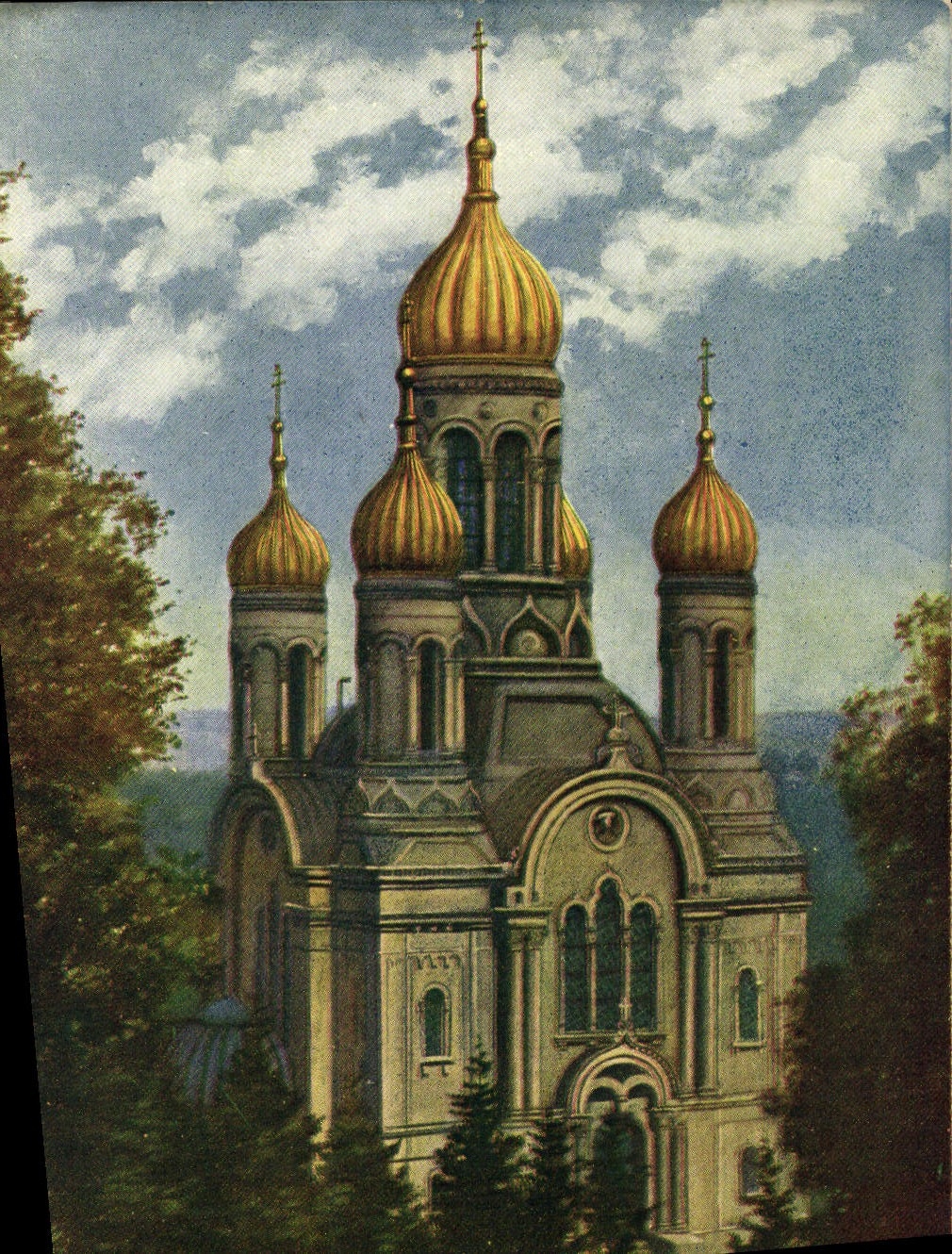 VINTAGE POSTCARD Wiesbaden Die Russische Kirche Russia Russia